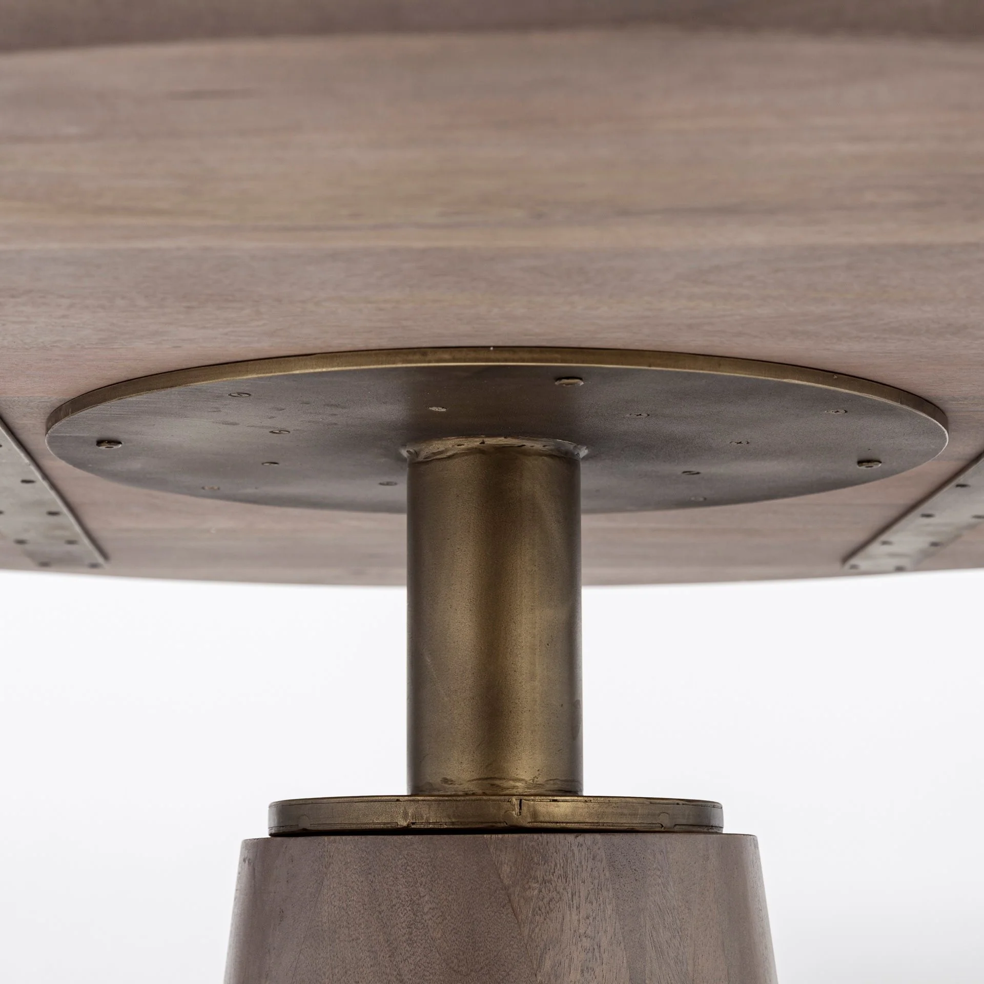 54' Round Brown Solid Wood Top Brown Wood Gold Metal Base Dining Table By Homeroots - Image 4