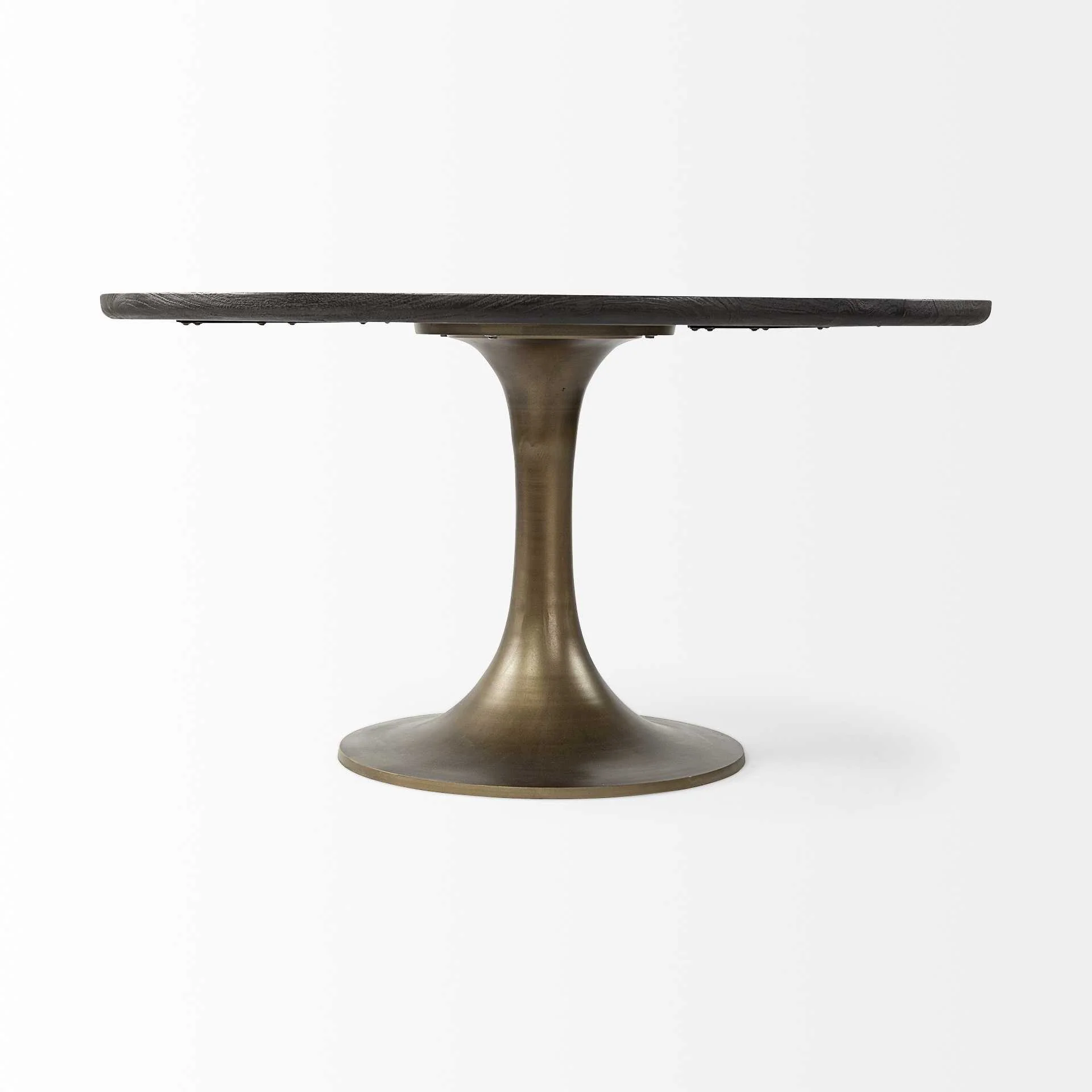 54' Round Brown Solid Wood Top With Gold Metal Base Dining Table By Homeroots - Image 2
