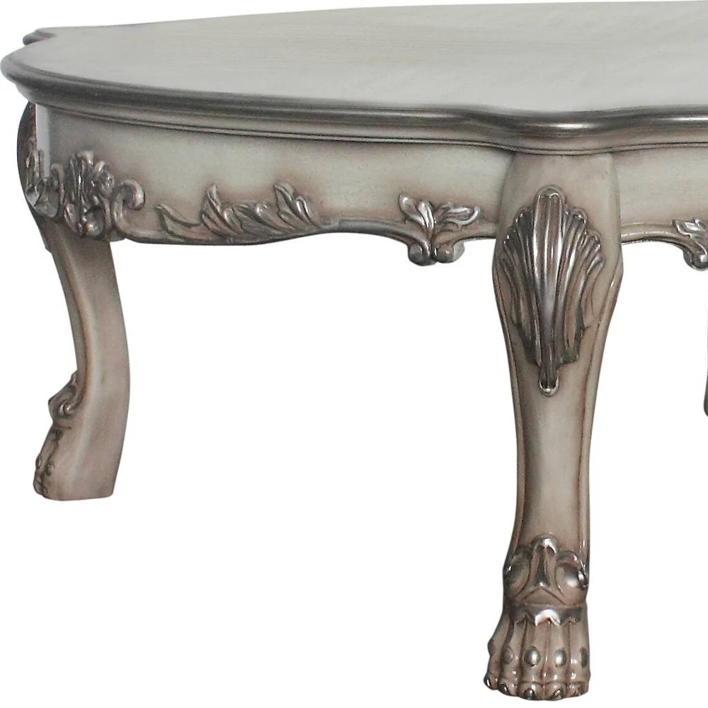 54" Vintage Bone White Solid Wood Rectangular Coffee Table By Homeroots - Image 4