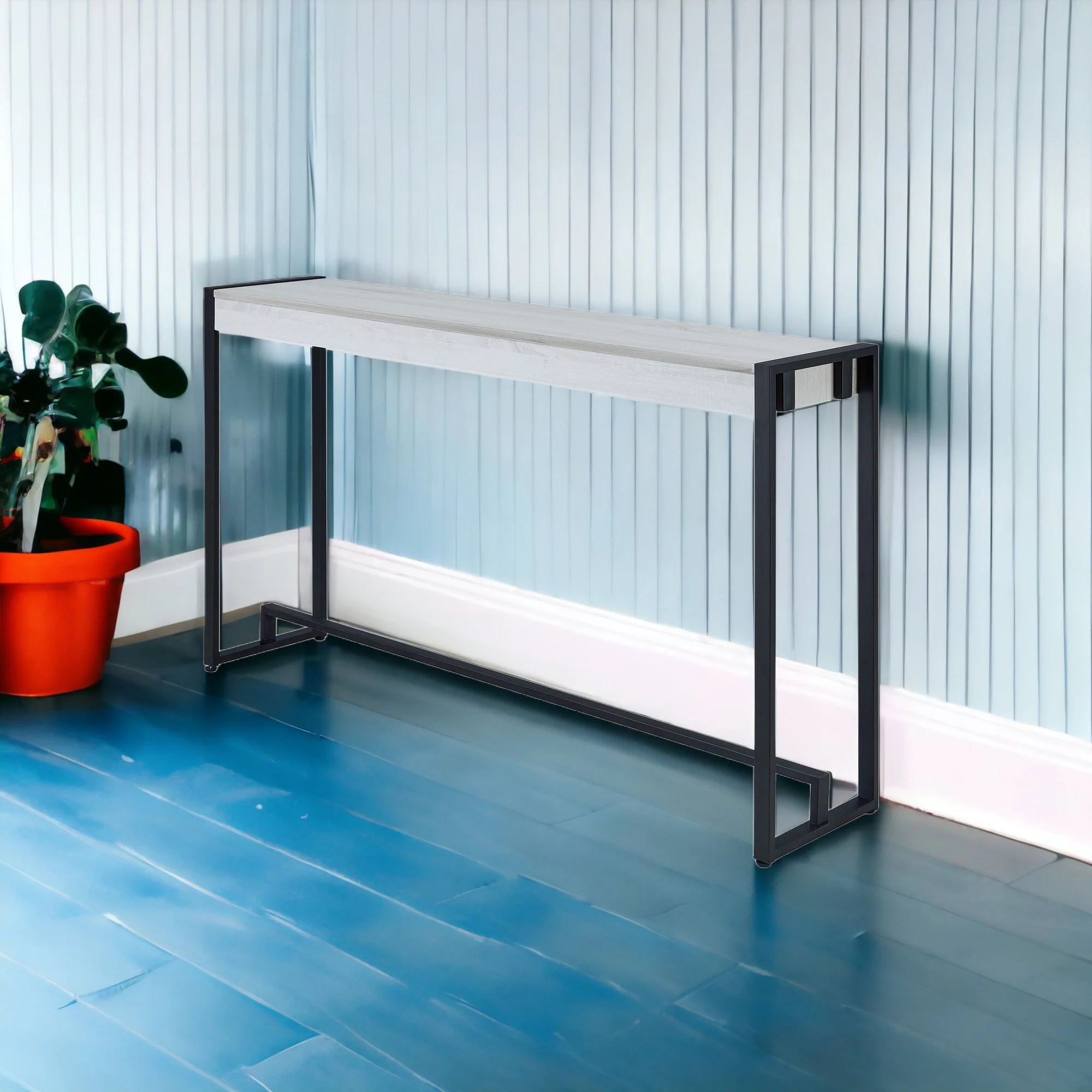 54" White and Black Distressed Sled Console Table By Homeroots - Image 6