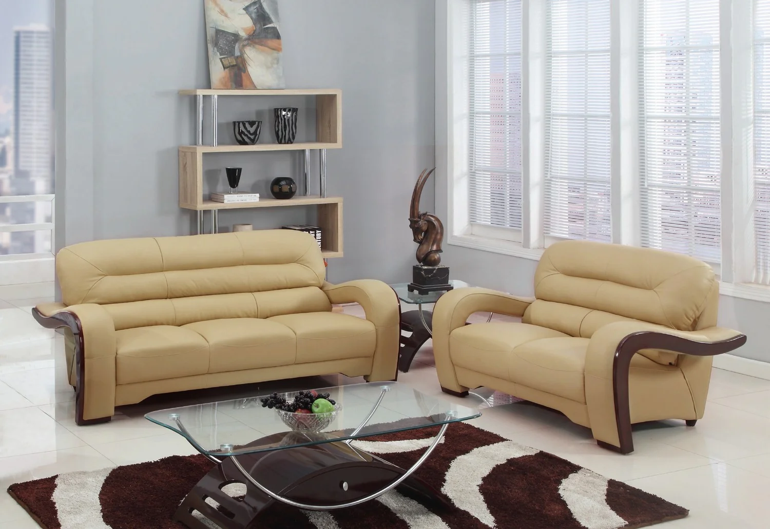 55.9'" X 35.8'"  X 34.3'" Modern Beige Leather Sofa And Loveseat By Homeroots - Image 2