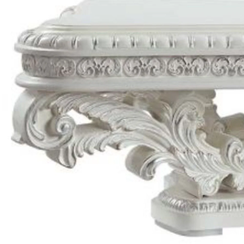55" Antique White Manufactured Wood And Resin Rectangular Coffee Table By Homeroots - Image 5