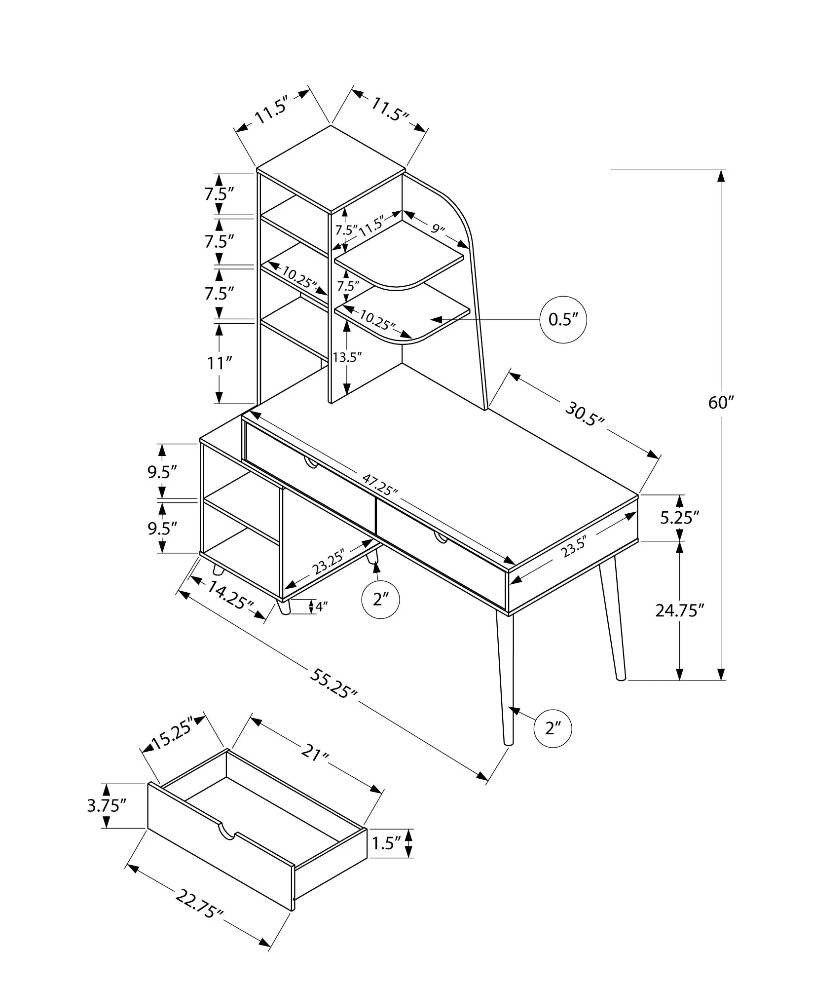 55" Espresso Computer Desk with Bookcase By Homeroots - Image 4
