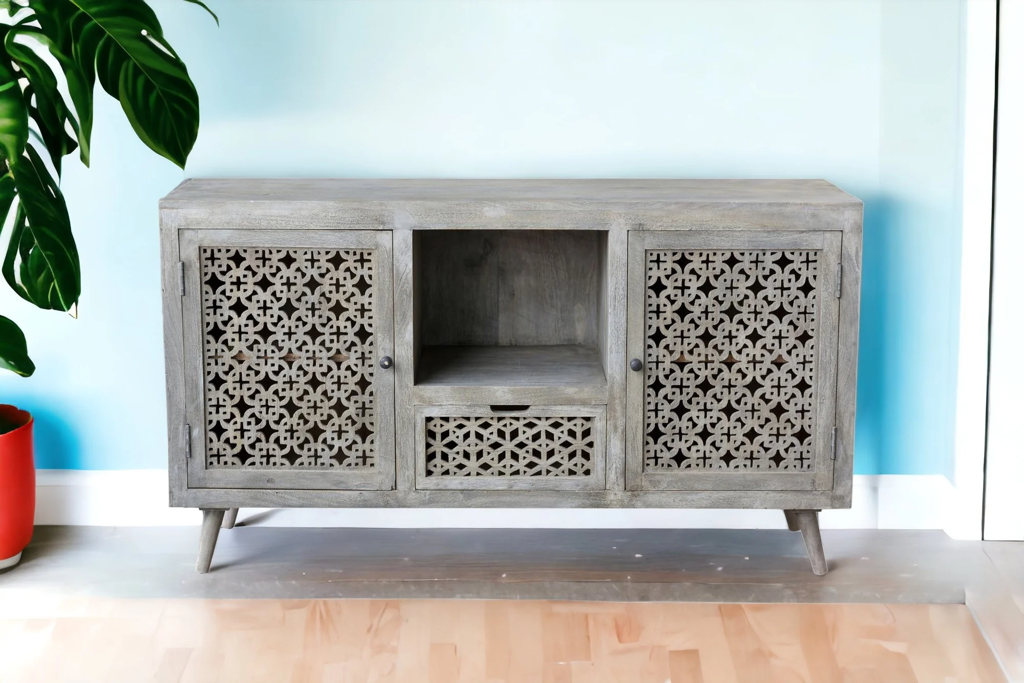 55" Gray Solid Wood Distressed Console Table With Storage With Storage By Homeroots - Image 5