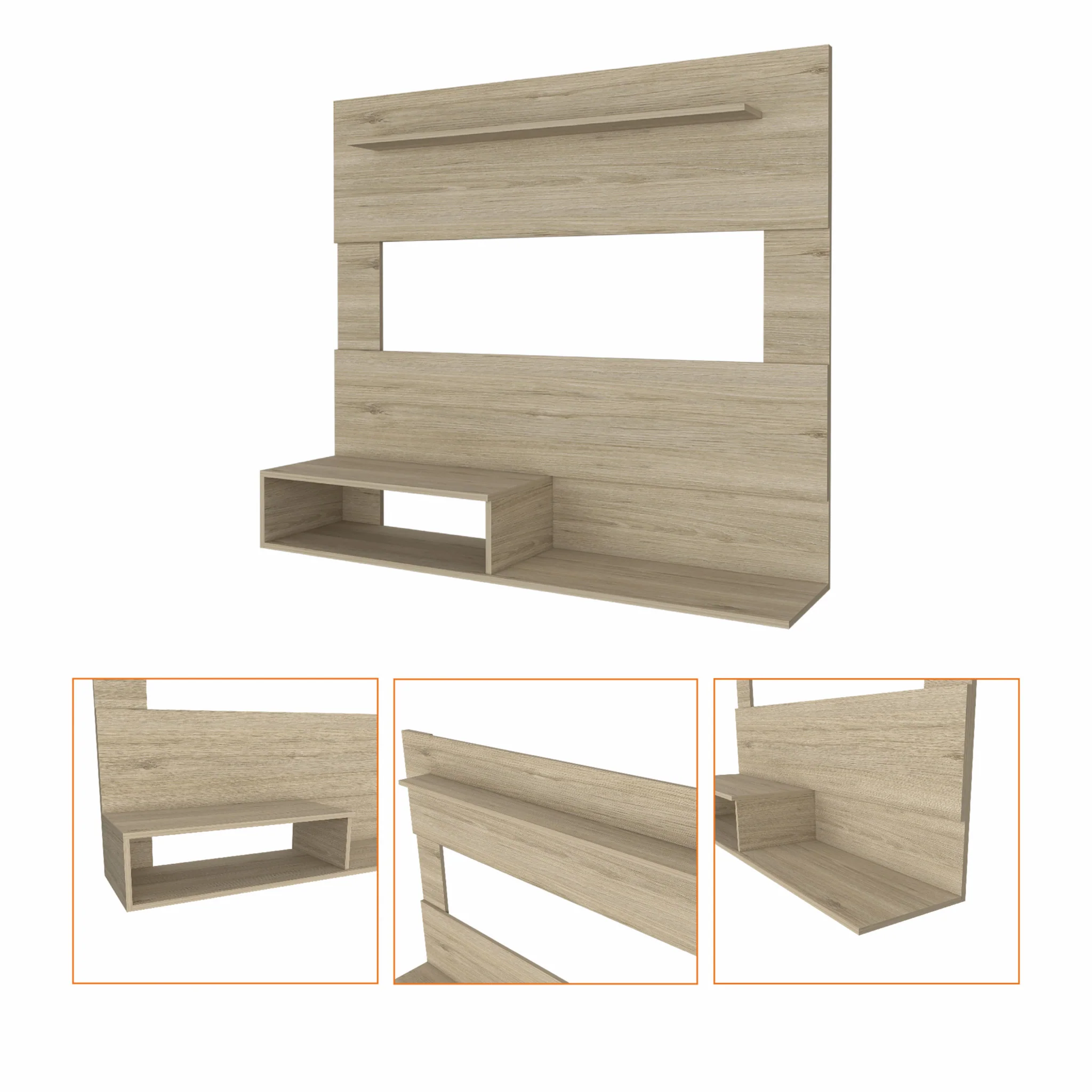 55" Light Pine Manufactured Wood Open Shelving Entertainment Center By Homeroots - Image 2