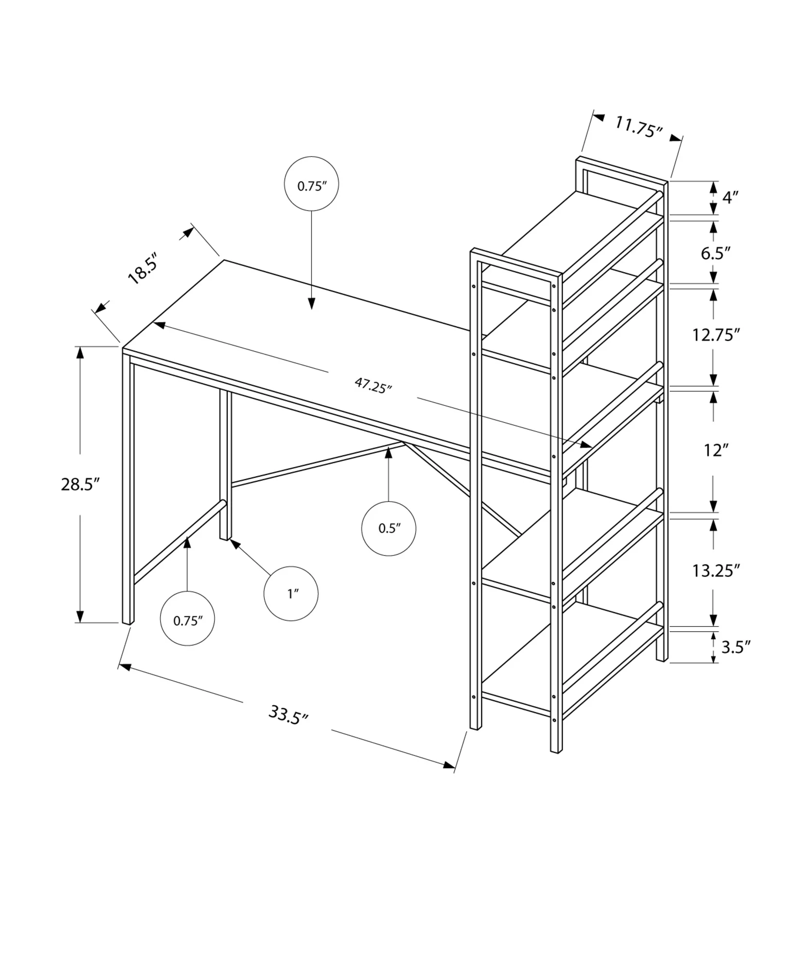 55" MDF and White Metal Computer Desk By Homeroots - Image 8