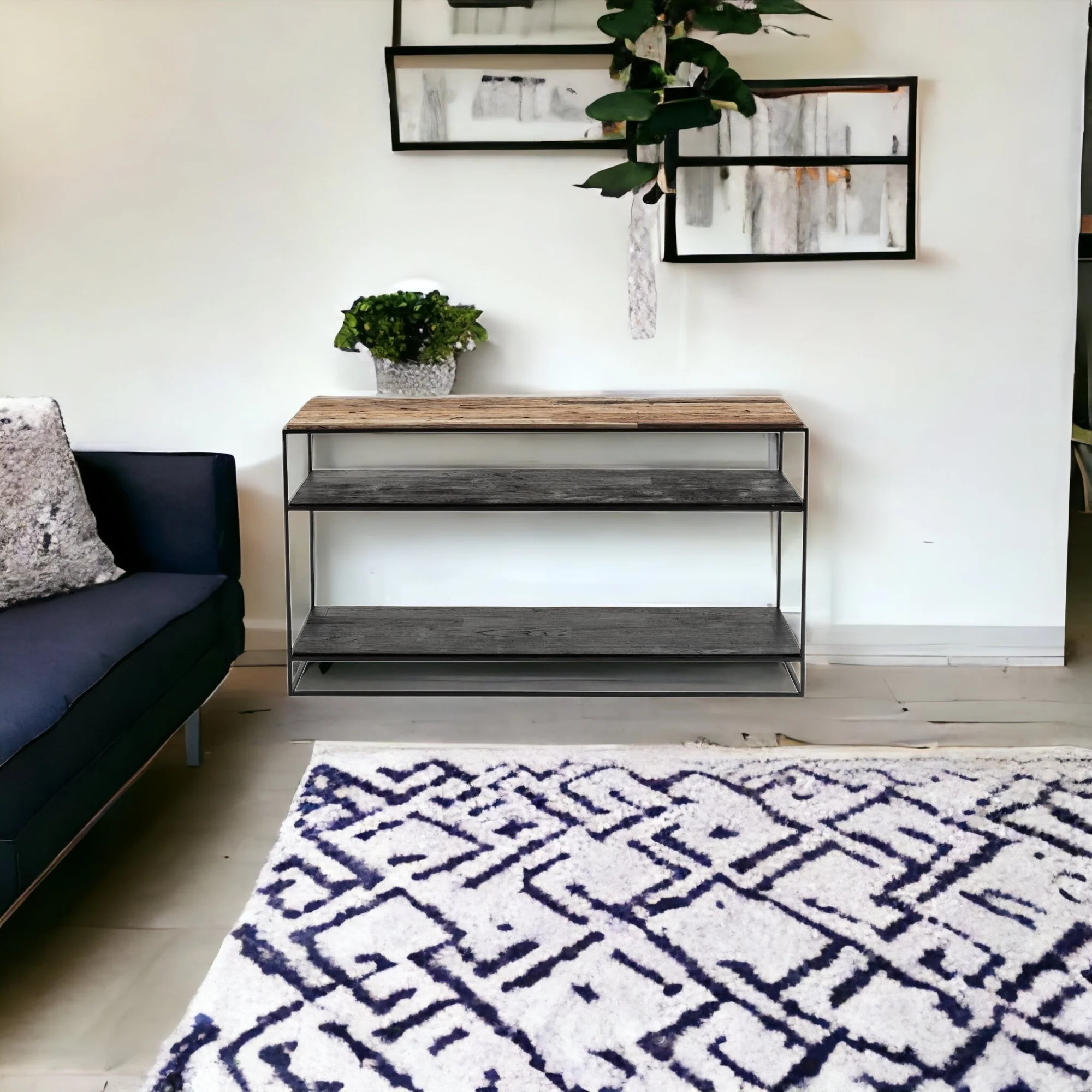 55" Natural and Black Frame Console Table With Storage By Homeroots - Image 6