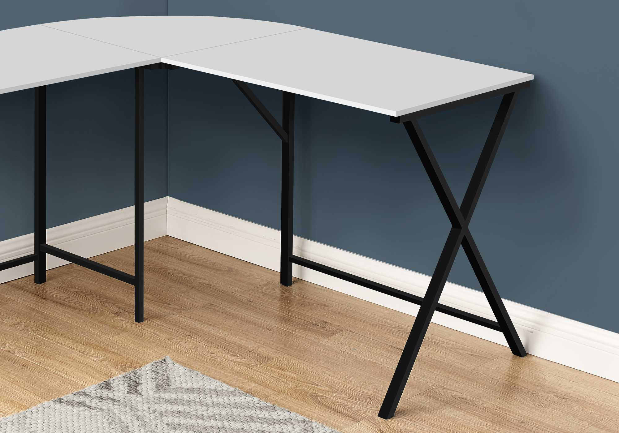 55" White Top and Black Metal Corner Computer Desk By Homeroots - Image 3