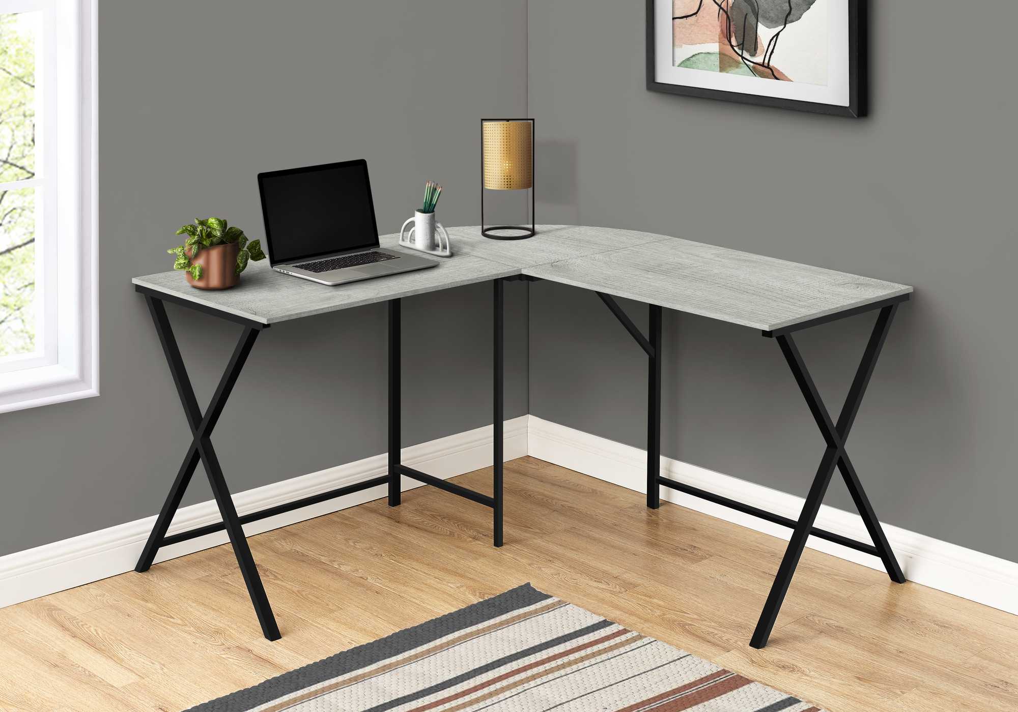 55" White Top and Black Metal Corner Computer Desk By Homeroots - Image 7
