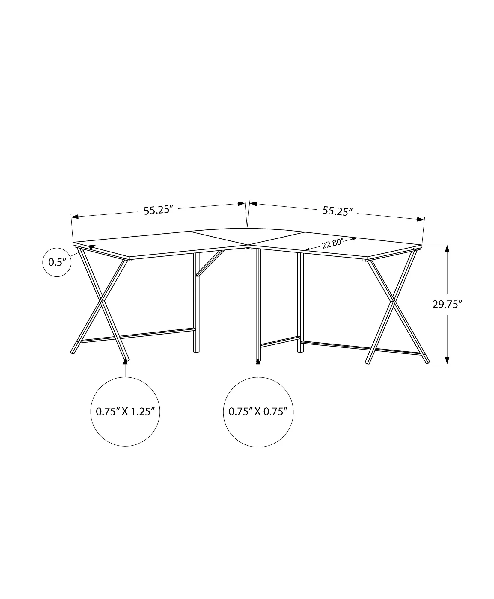 55" White Top and Black Metal Corner Computer Desk By Homeroots - Image 8