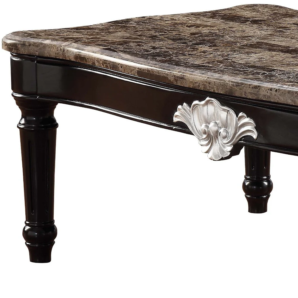 56" Black And Brown Faux Marble Rectangular Coffee Table By Homeroots - Image 4
