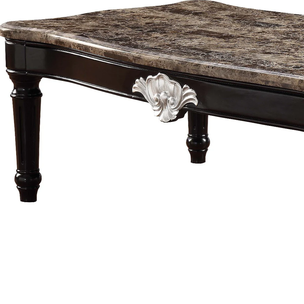 56" Black And Brown Faux Marble Rectangular Coffee Table By Homeroots - Image 5