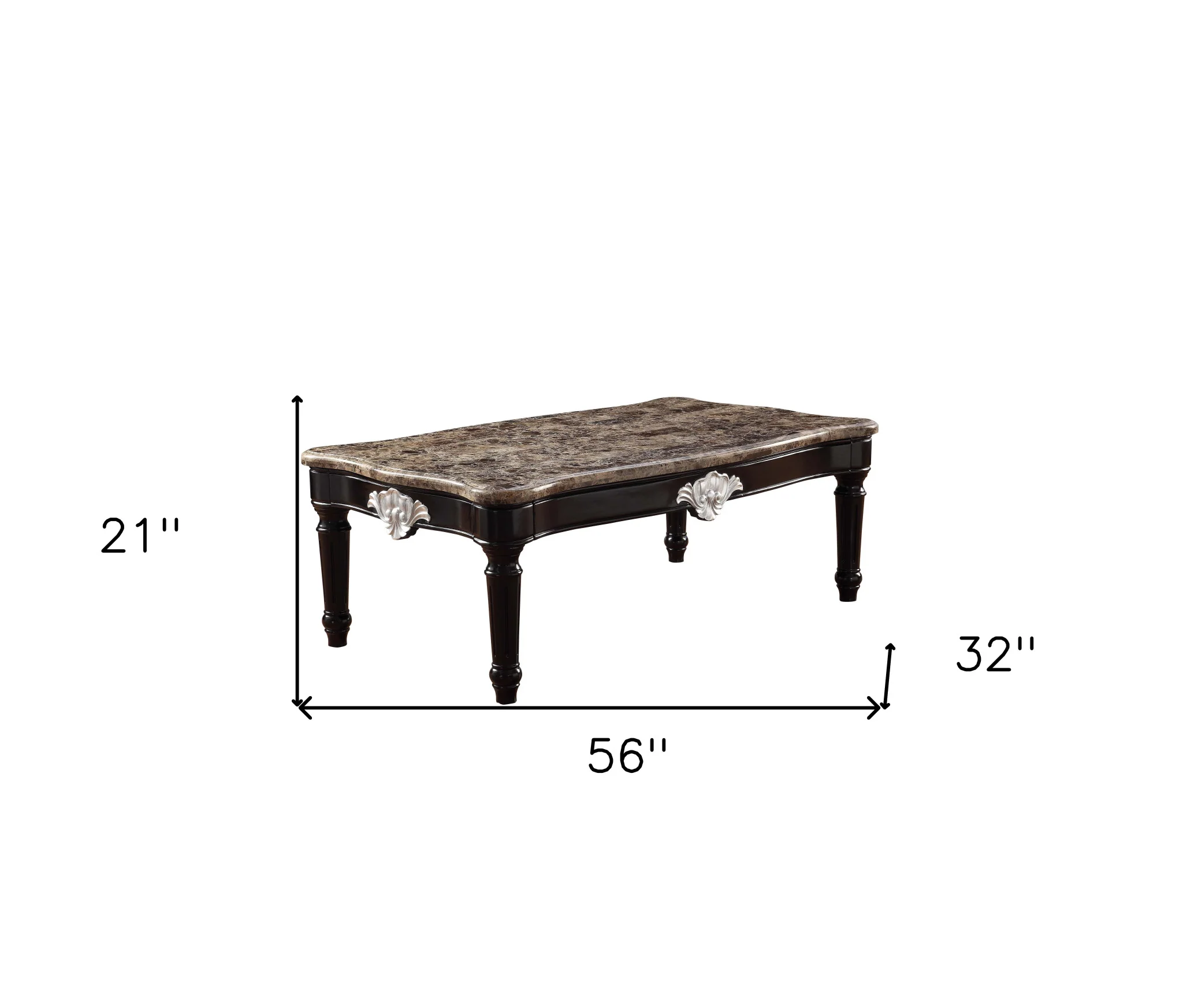 56" Black And Brown Faux Marble Rectangular Coffee Table By Homeroots - Image 6
