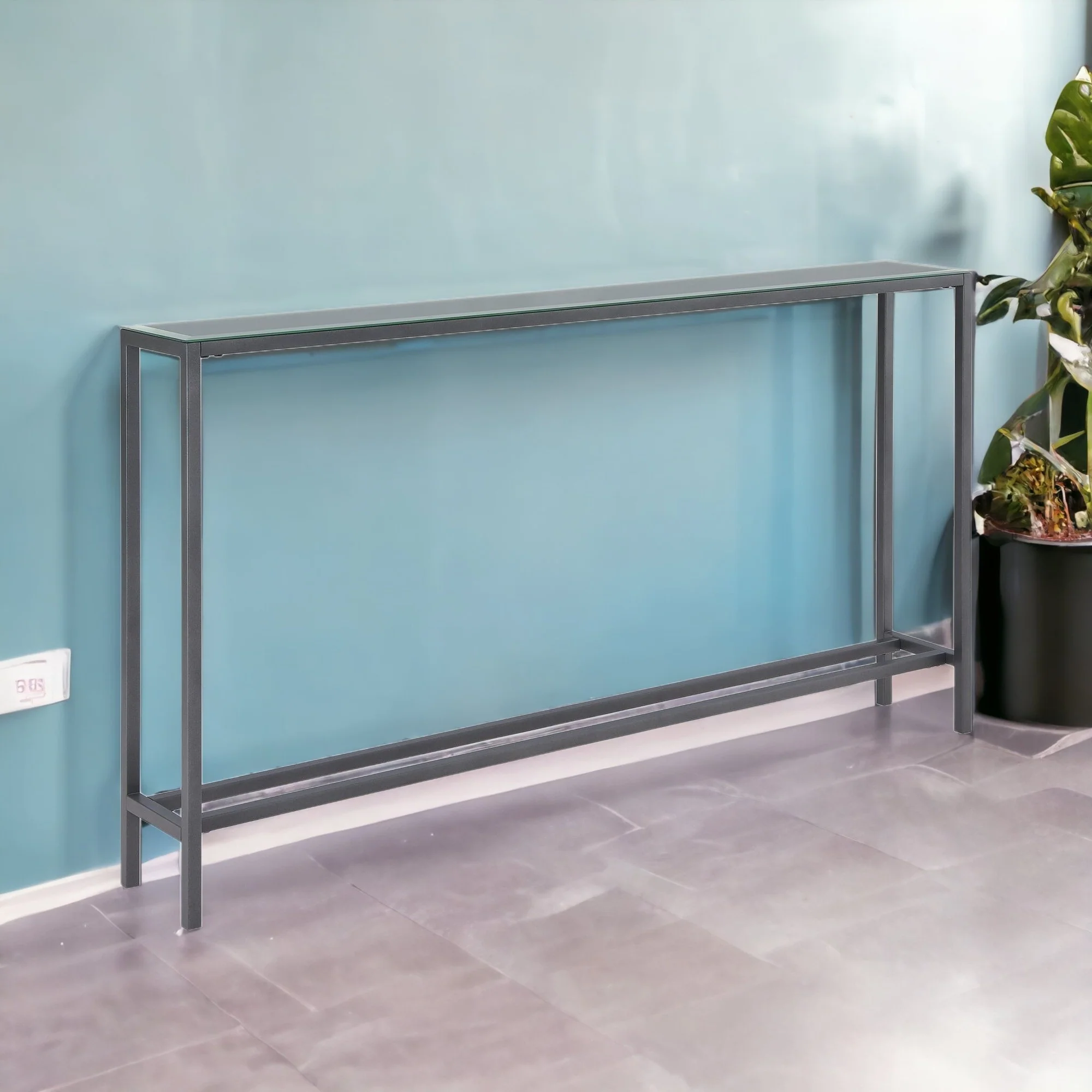 56" Black and Gunmetal Mirrored Glass Console Table By Homeroots - Image 6