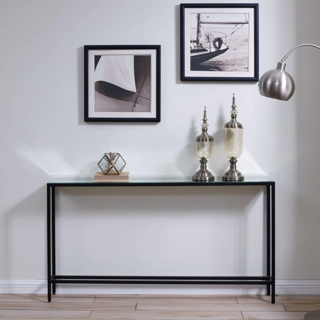 56" Black and Gunmetal Mirrored Glass Console Table By Homeroots - Image 7