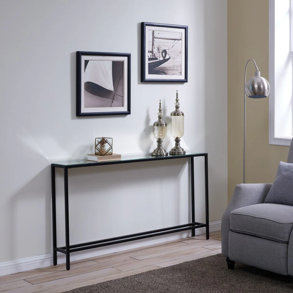 56" Black and Gunmetal Mirrored Glass Console Table By Homeroots - Image 8