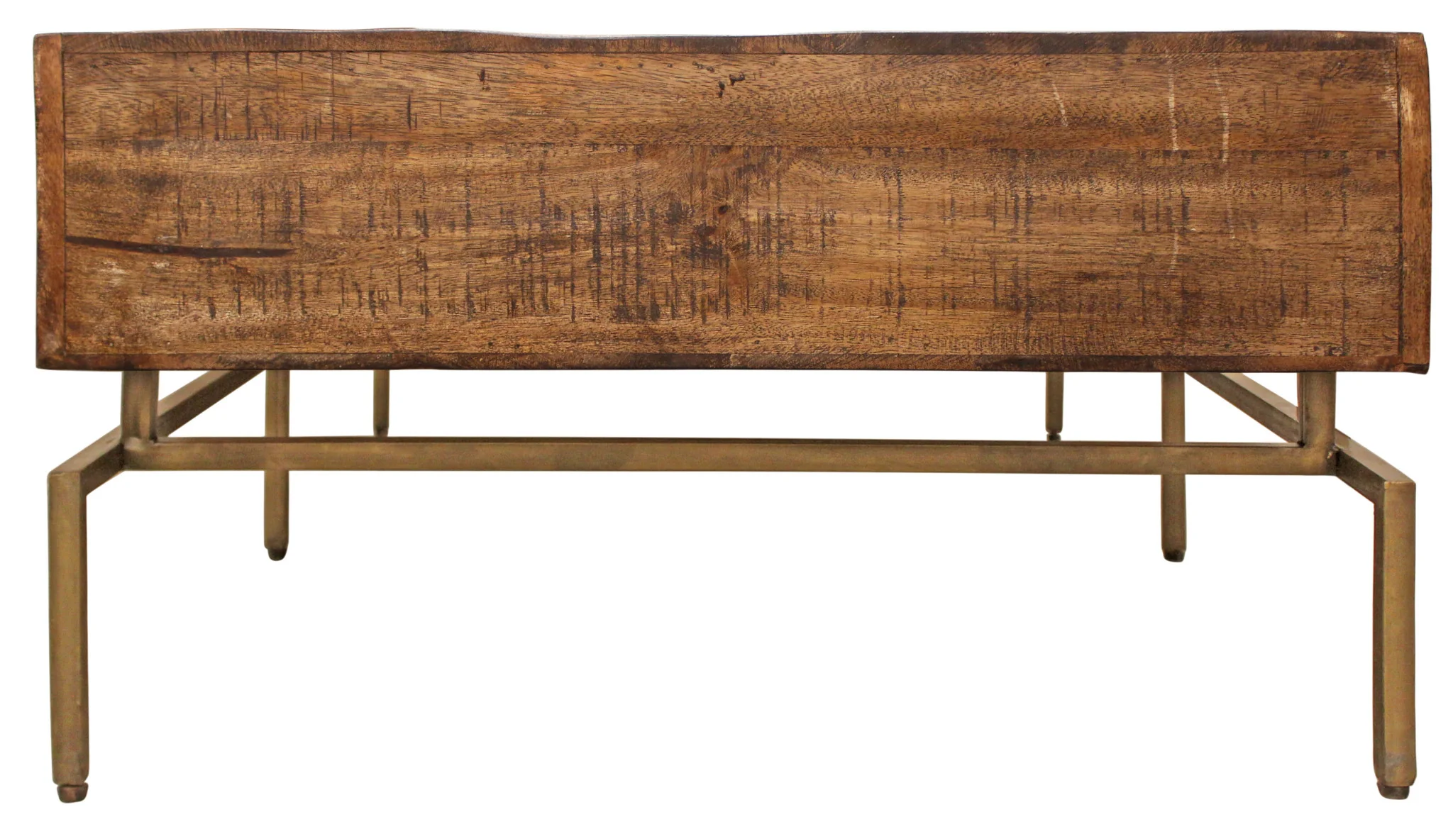 56" Brass And Brown Solid Wood Rectangular Distressed Storage Coffee Table By Homeroots - Image 5