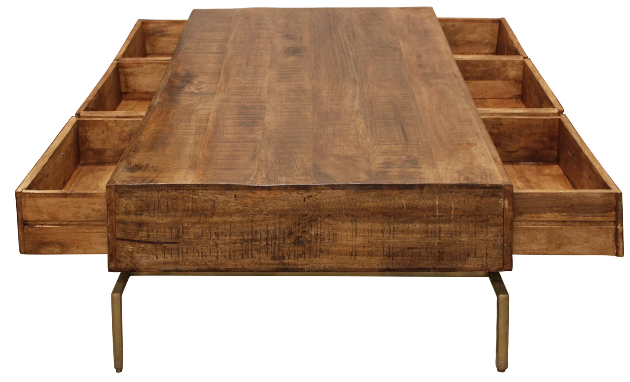 56" Brass And Brown Solid Wood Rectangular Distressed Storage Coffee Table By Homeroots - Image 6