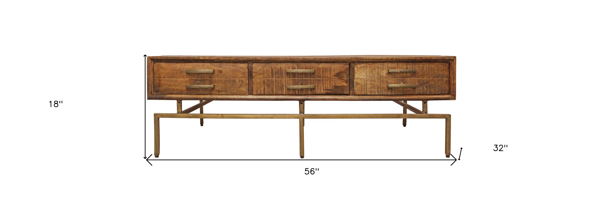 56" Brass And Brown Solid Wood Rectangular Distressed Storage Coffee Table By Homeroots - Image 8