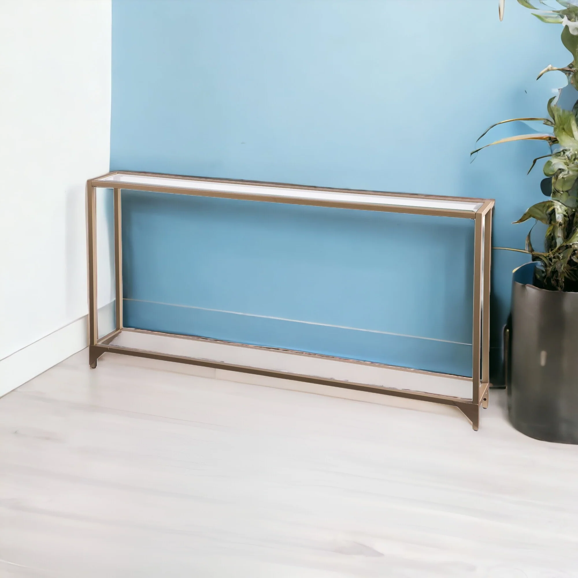 56" Clear and Gold Glass Floor Shelf Console Table With Storage By Homeroots - Image 6