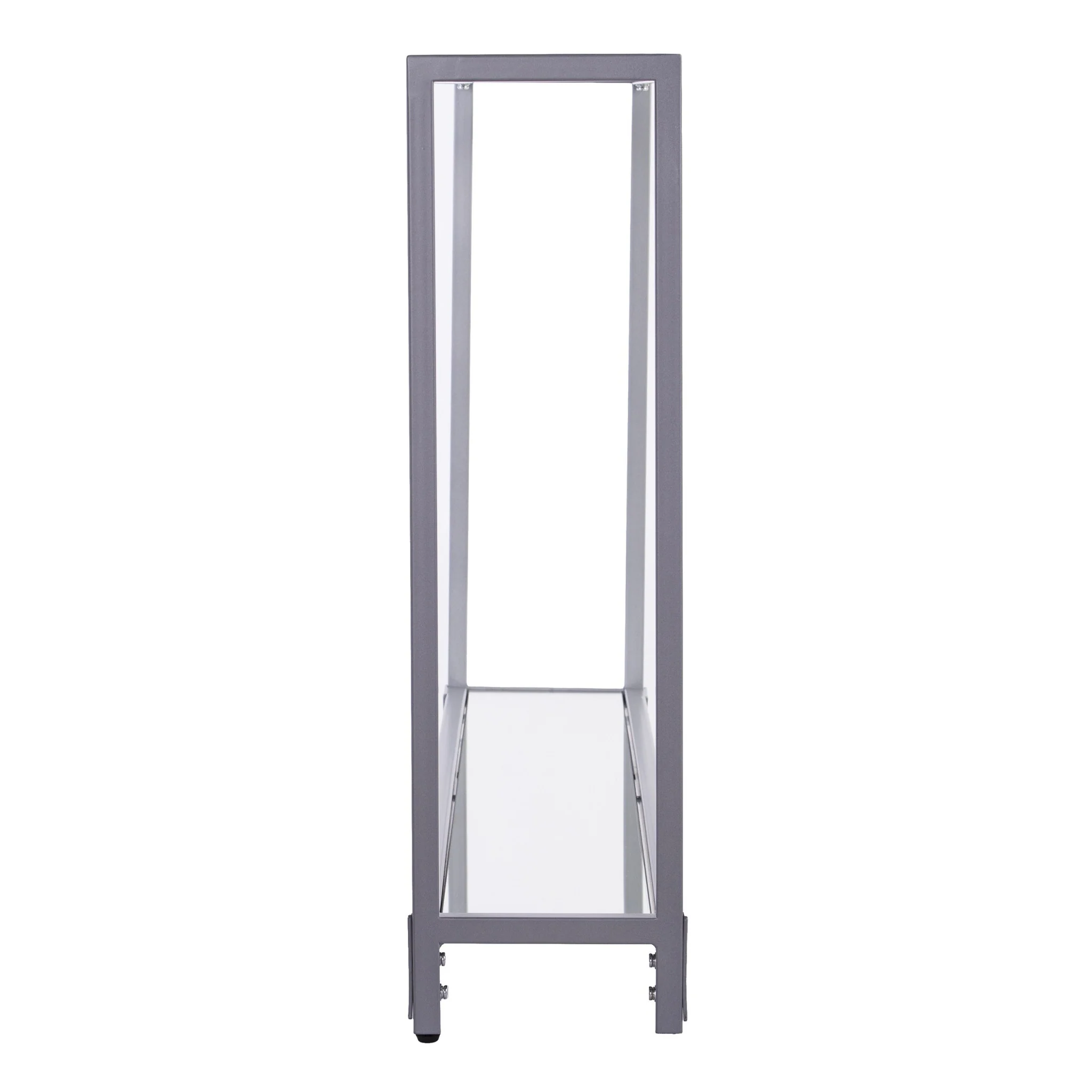 56" Clear and Silver Glass Mirrored Floor Shelf Console Table With Storage By Homeroots - Image 2