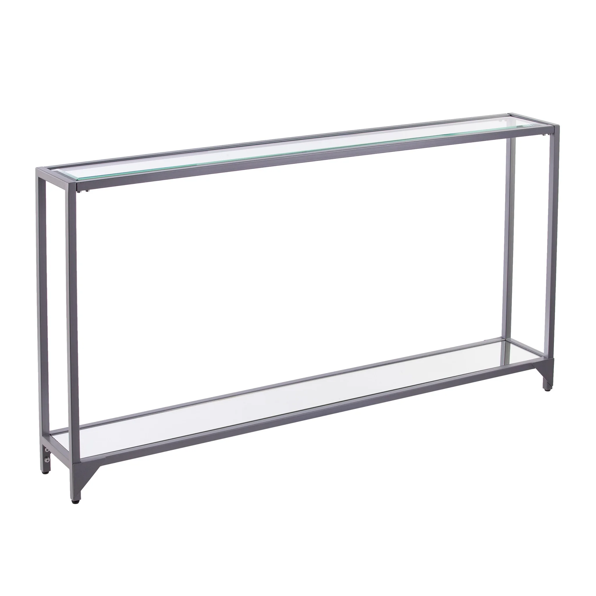 56" Clear and Silver Glass Mirrored Floor Shelf Console Table With Storage By Homeroots - Image 5