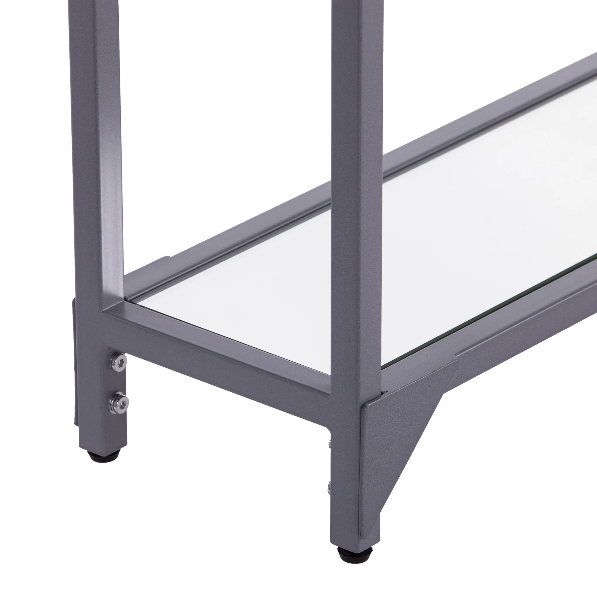 56" Clear and Silver Glass Mirrored Floor Shelf Console Table With Storage By Homeroots - Image 7