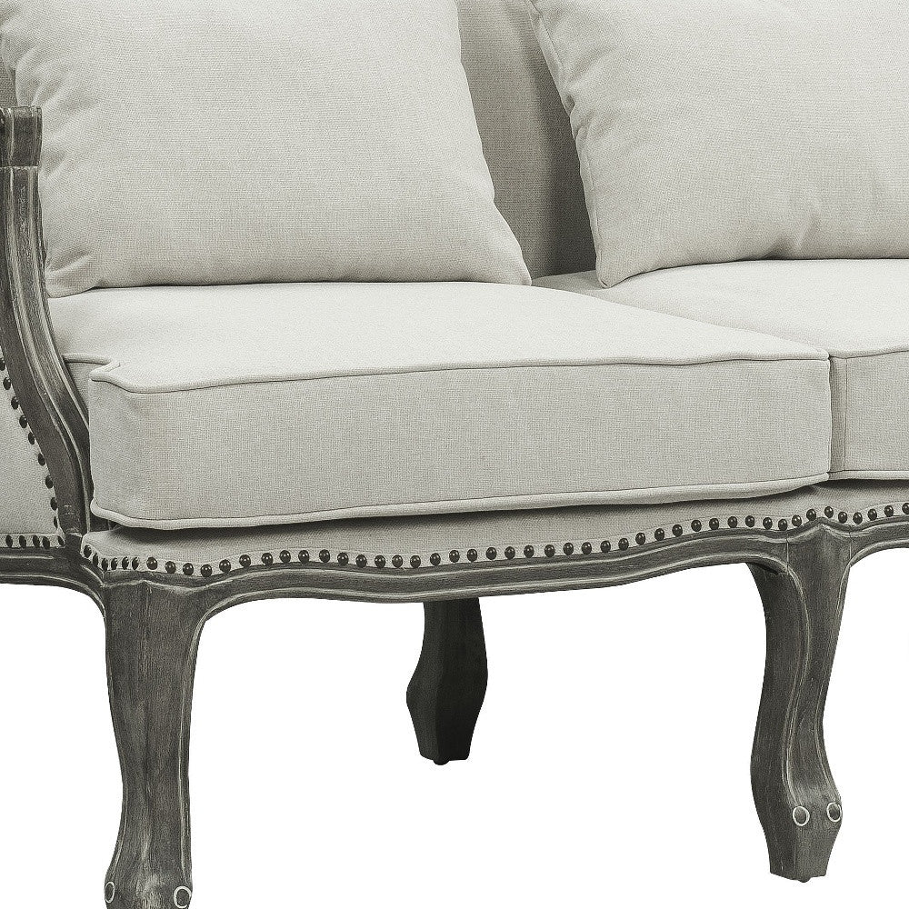 56" Cream And Gray Linen Love Seat And Toss Pillows By Homeroots - Image 3