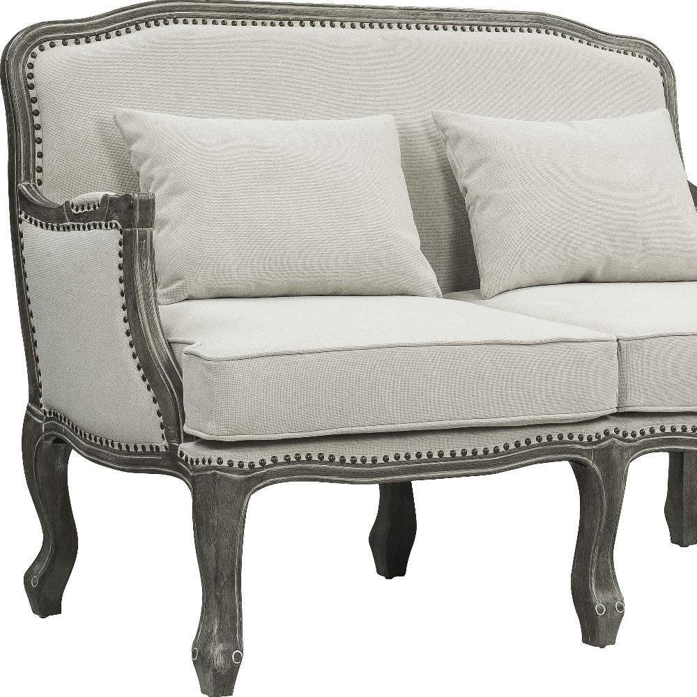 56" Cream And Gray Linen Love Seat And Toss Pillows By Homeroots - Image 4