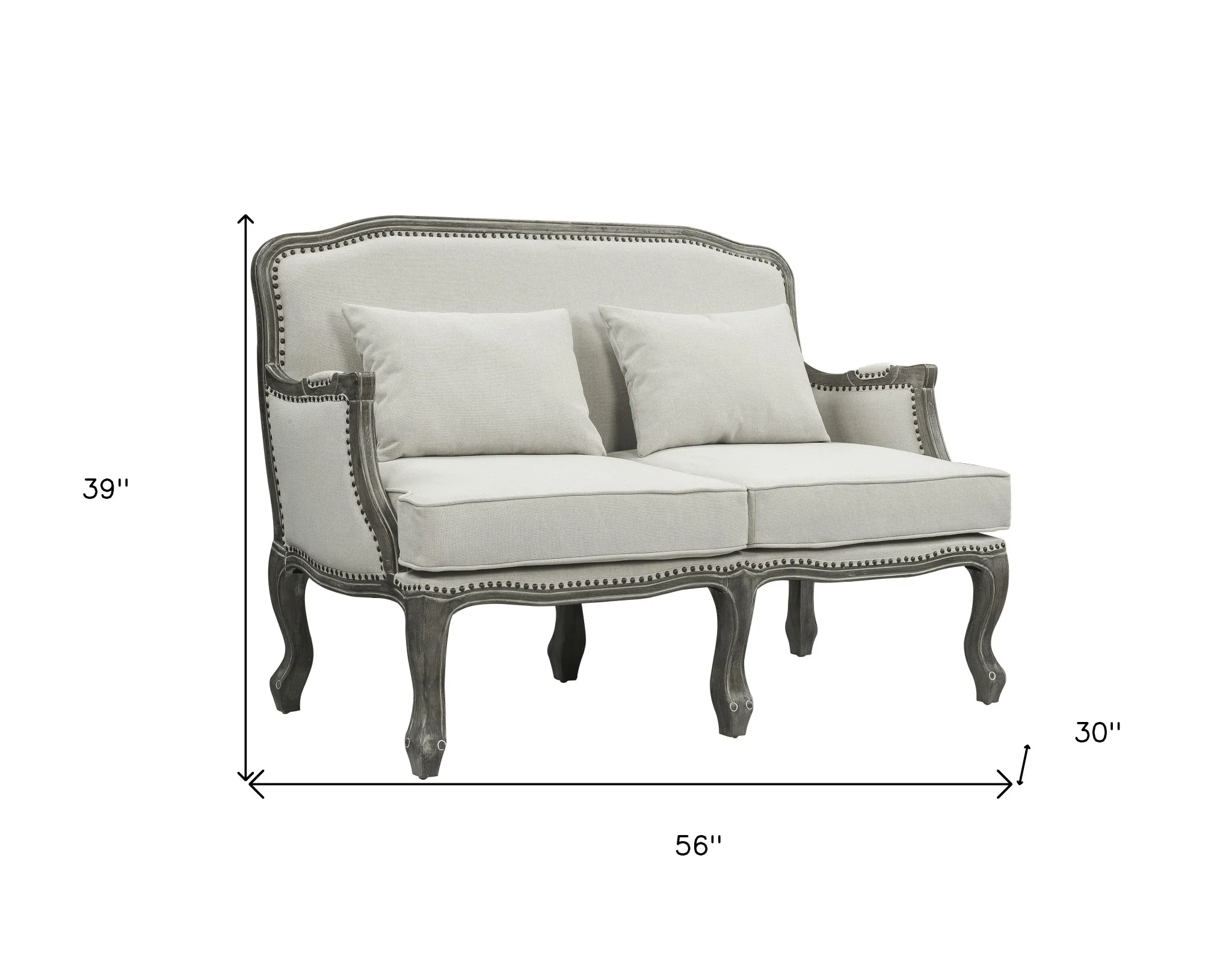 56" Cream And Gray Linen Love Seat And Toss Pillows By Homeroots - Image 5