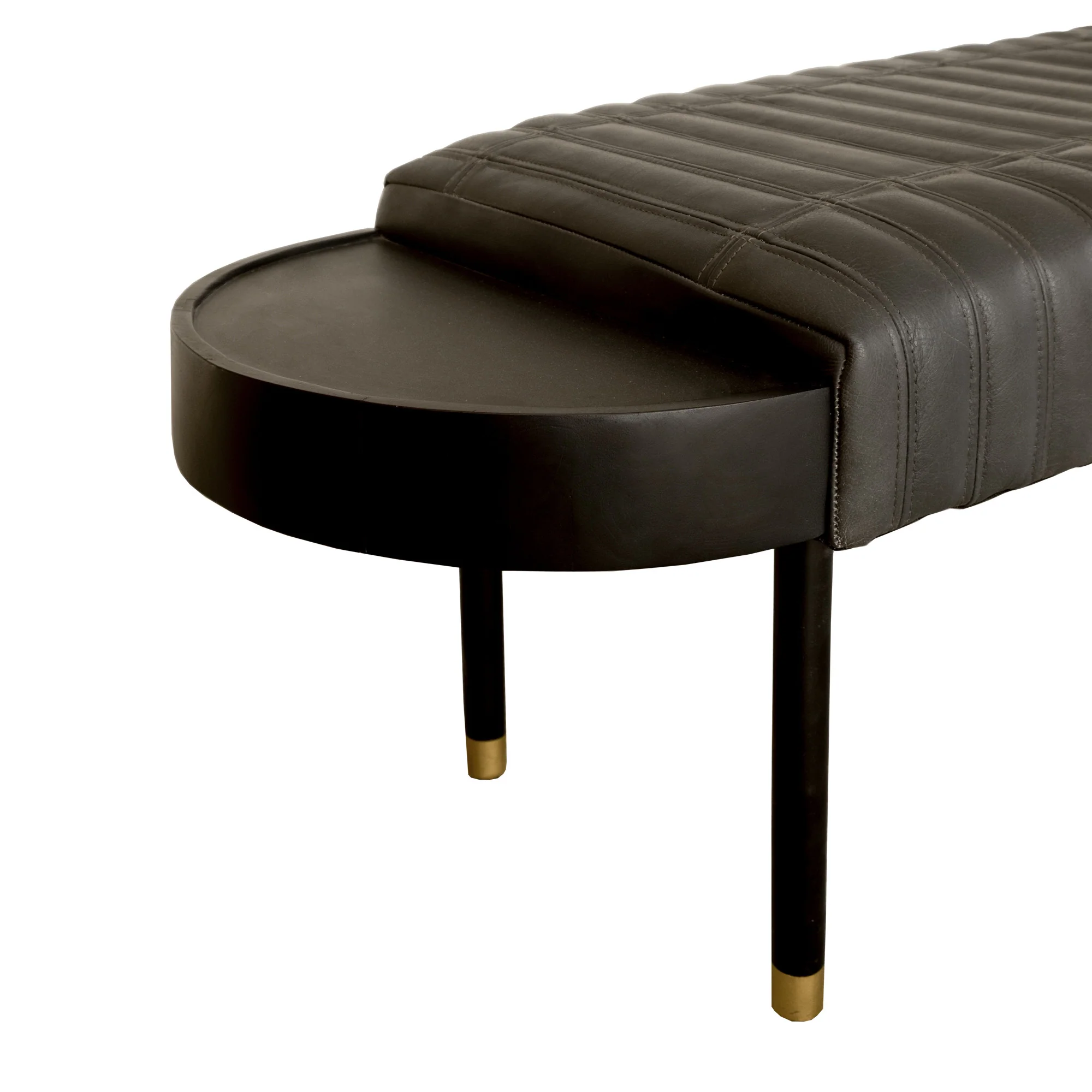 56" Gray And Brown Leather Upholstered Bench By Homeroots - Image 2