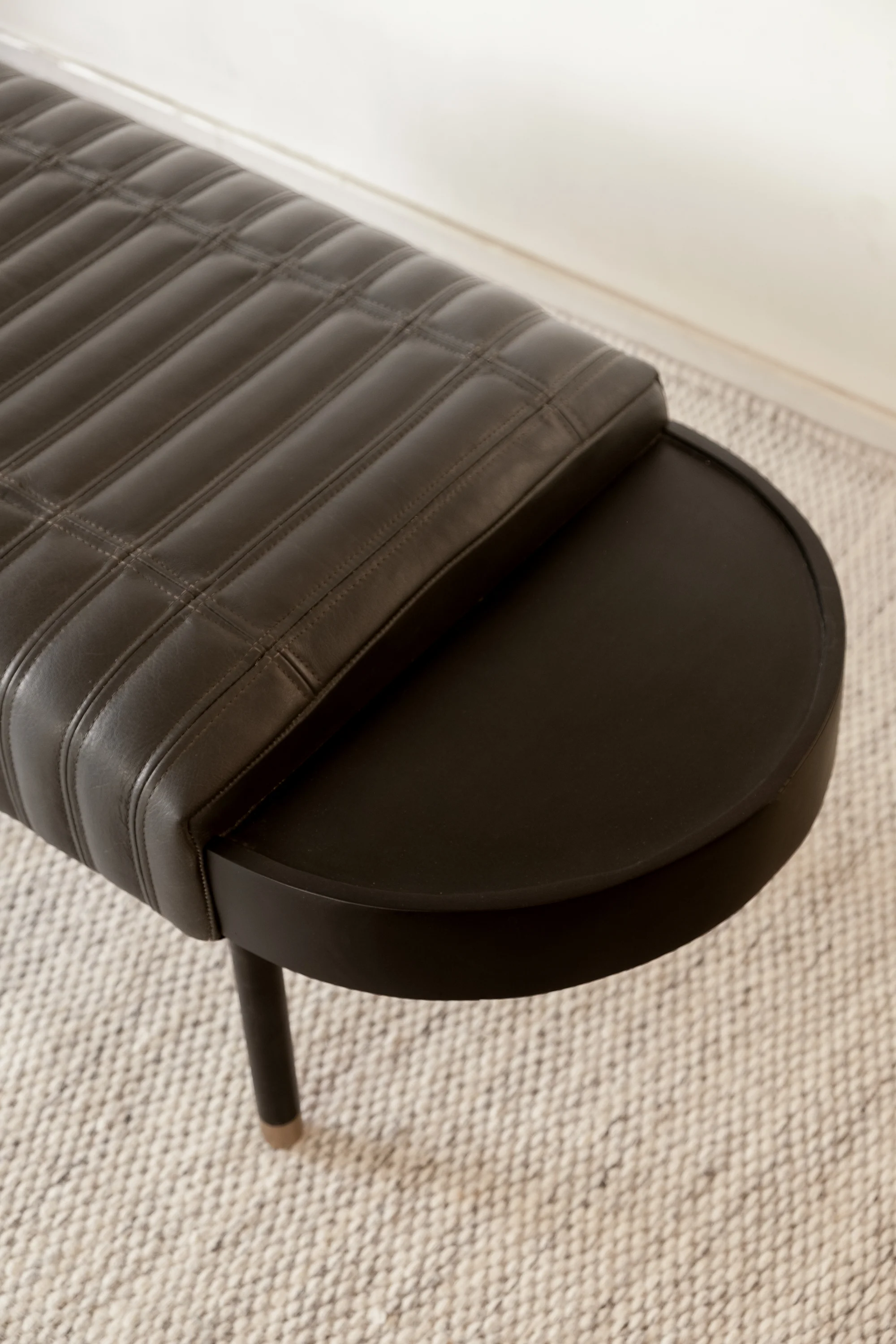 56" Gray And Brown Leather Upholstered Bench By Homeroots - Image 3