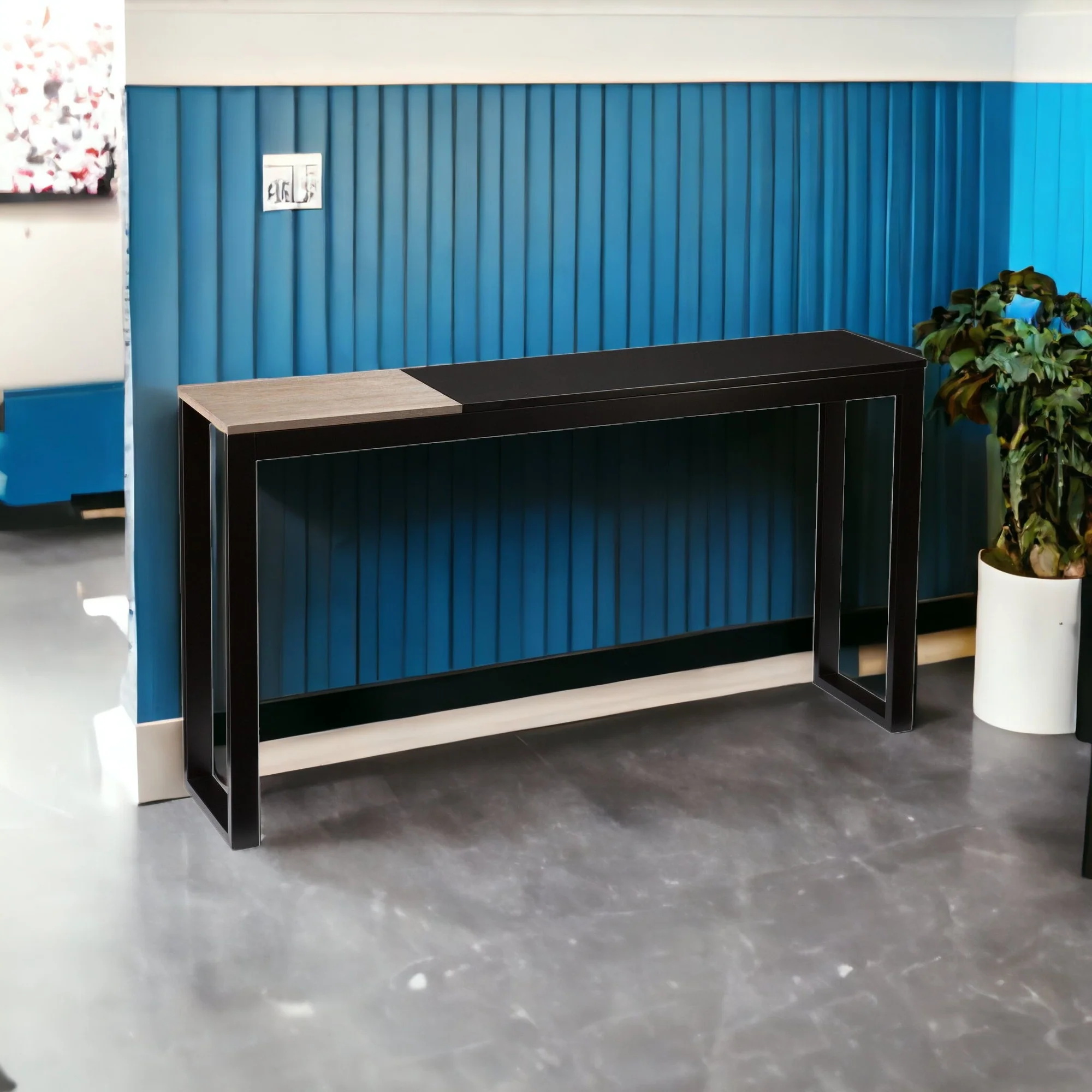 56" Natural and Black and Black Sled Console Table By Homeroots - Image 3