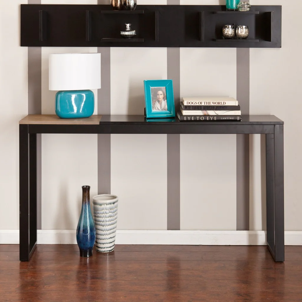 56" Natural and Black and Black Sled Console Table By Homeroots - Image 5