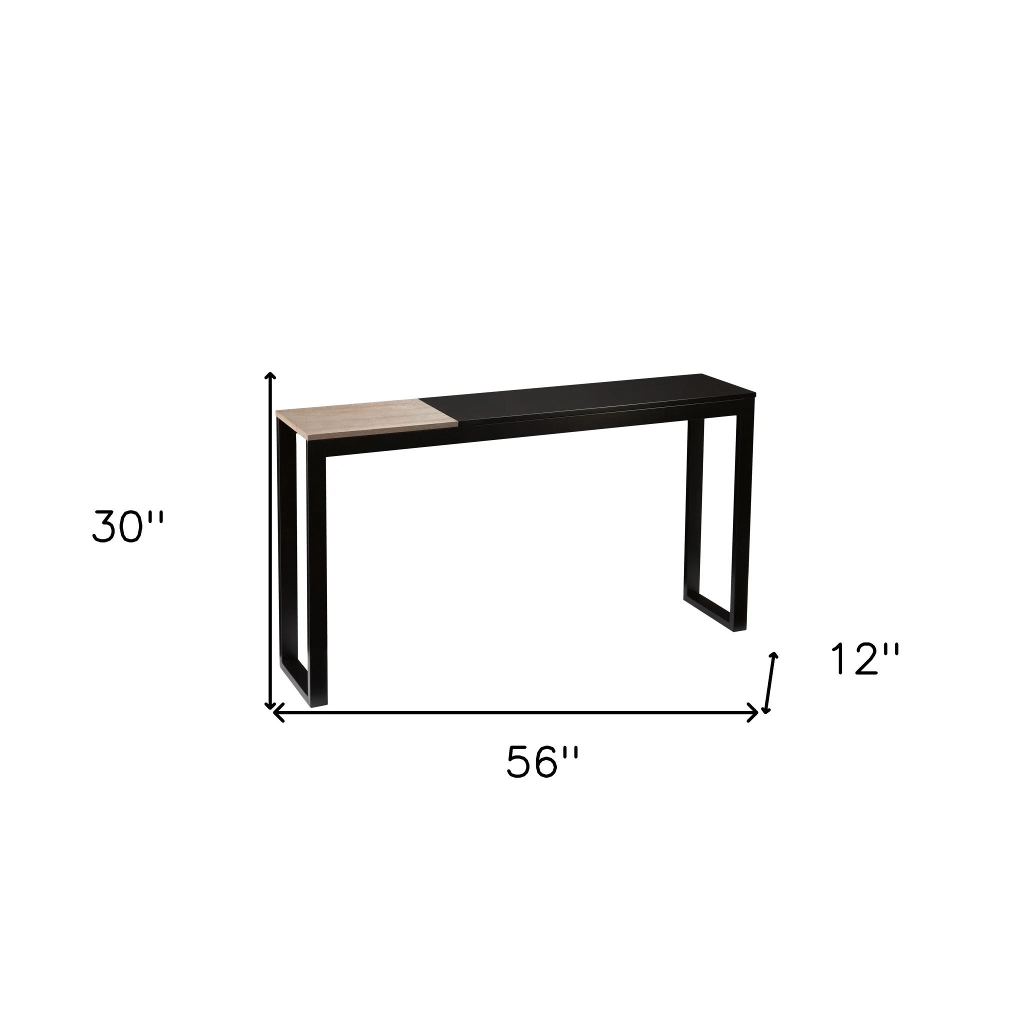 56" Natural and Black and Black Sled Console Table By Homeroots - Image 6