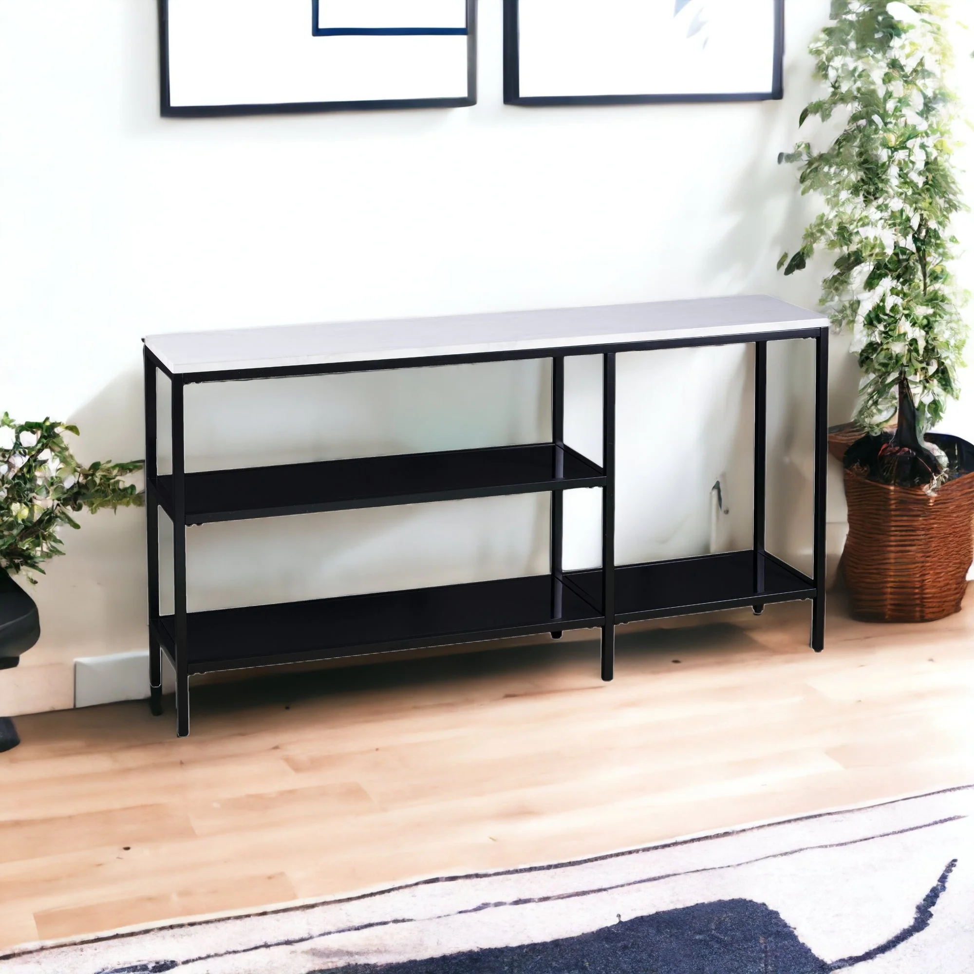 56" White and Black Faux Marble Floor Shelf Console Table With Storage By Homeroots - Image 5