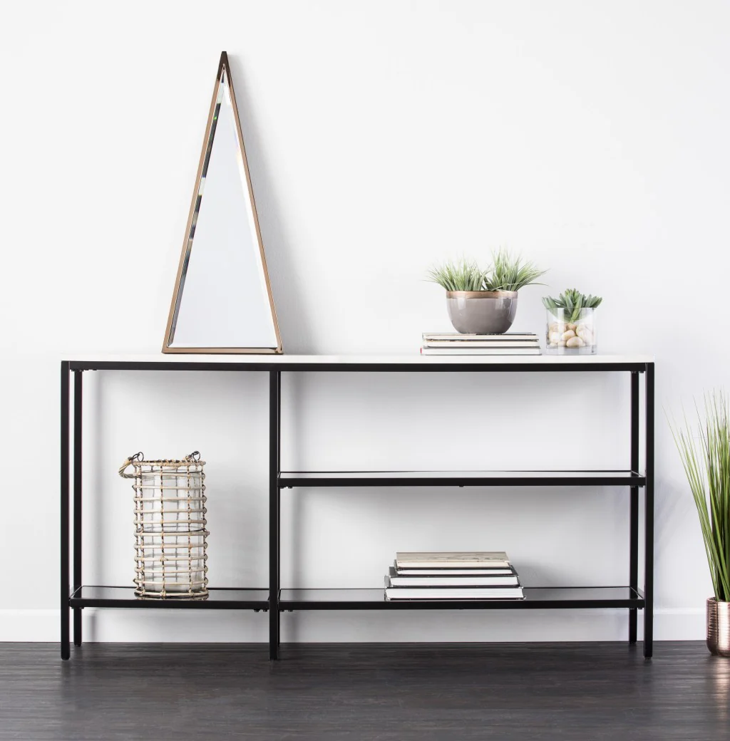 56" White and Black Faux Marble Floor Shelf Console Table With Storage By Homeroots - Image 6