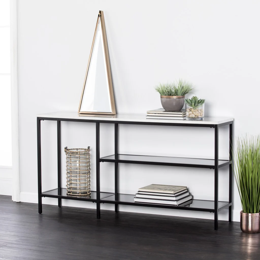 56" White and Black Faux Marble Floor Shelf Console Table With Storage By Homeroots - Image 7