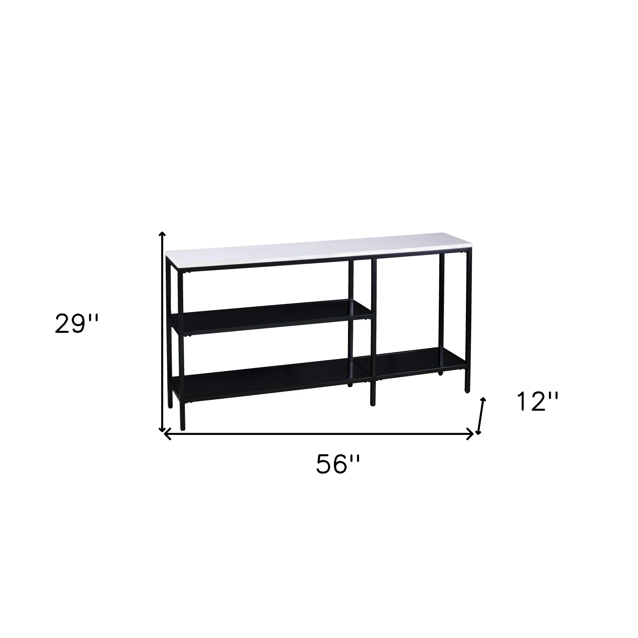 56" White and Black Faux Marble Floor Shelf Console Table With Storage By Homeroots - Image 8