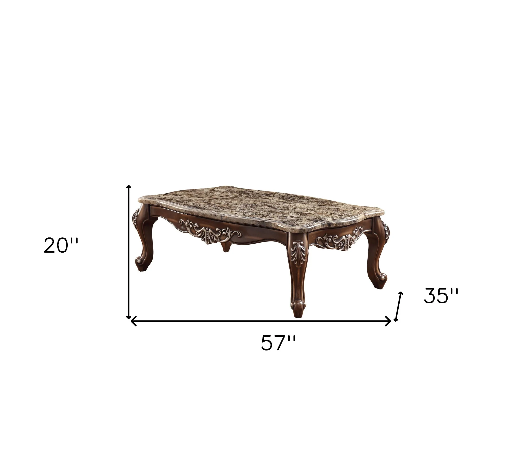 57" Antique Oak And Brown Marble Faux Marble Rectangular Coffee Table By Homeroots - Image 4