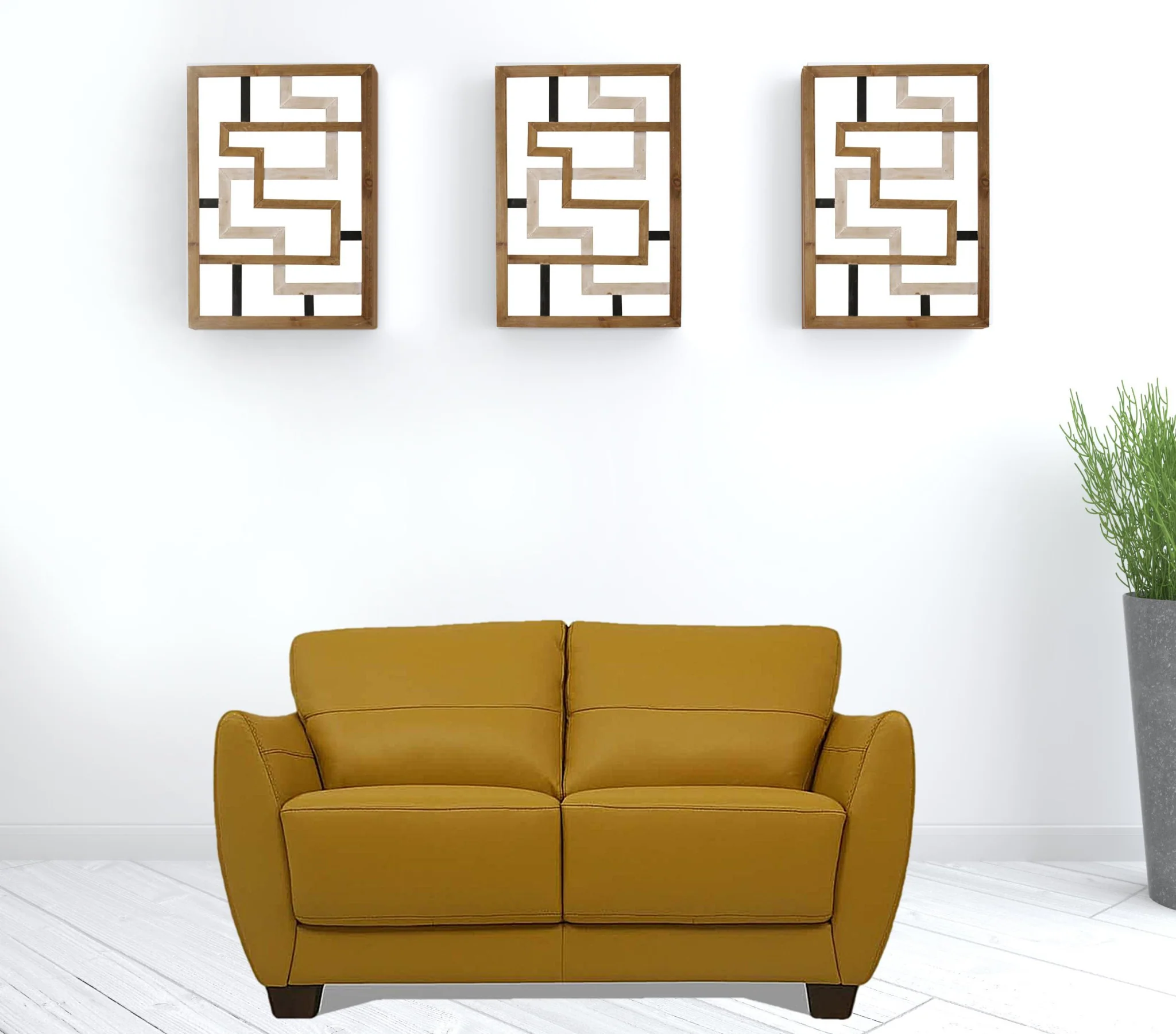 57" Mustard Leather And Black Love Seat By Homeroots - Image 3