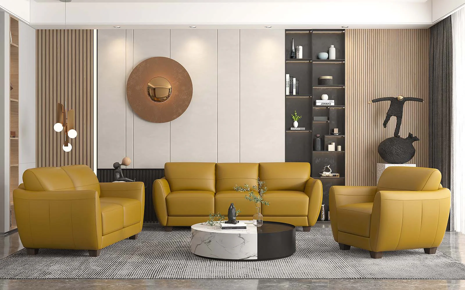 57" Mustard Leather And Black Love Seat By Homeroots - Image 4