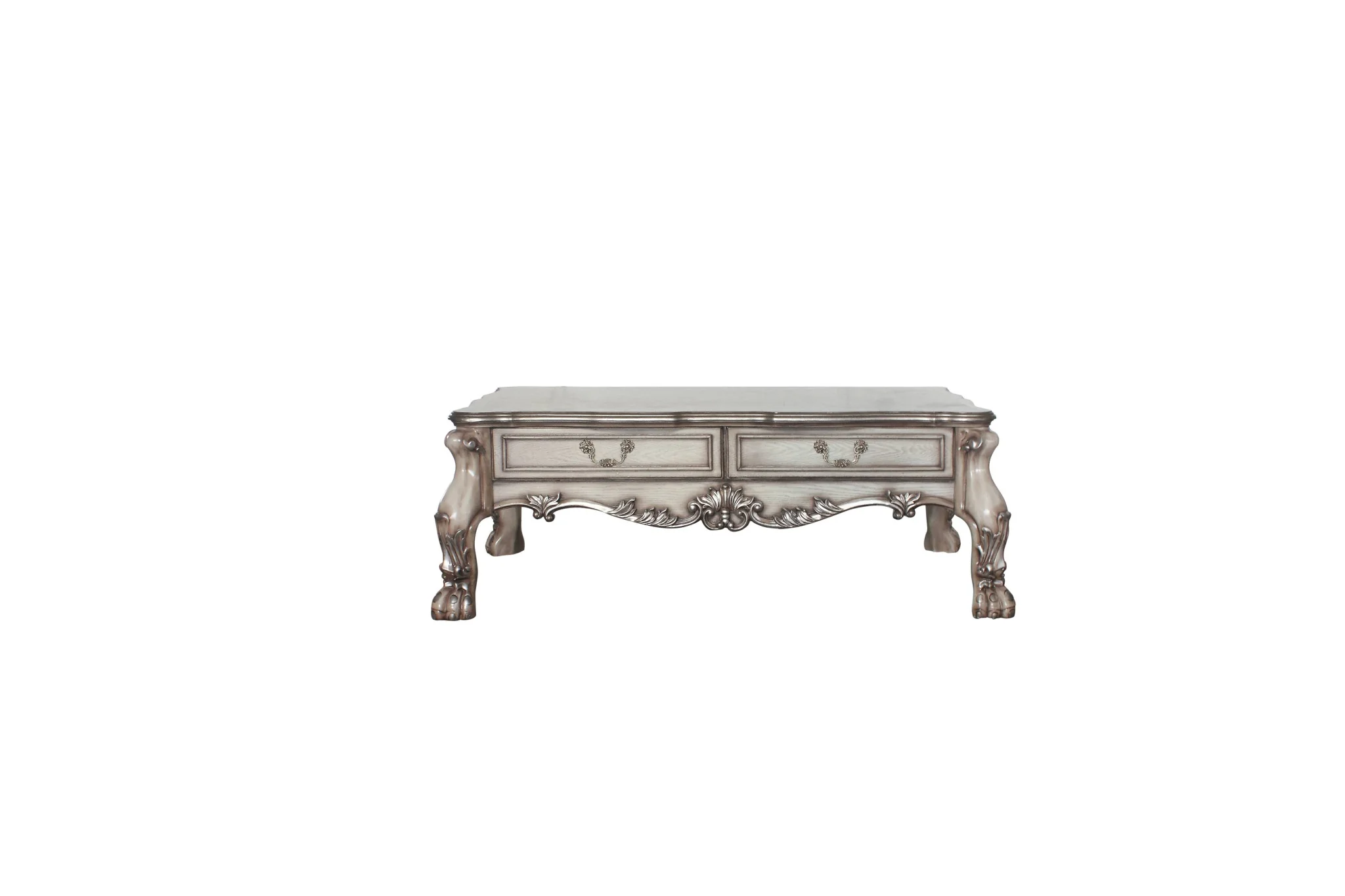 57" Vintage Bone White Solid Wood And Polyresin Rectangular Coffee Table With Two Drawers By Homeroots - Image 2