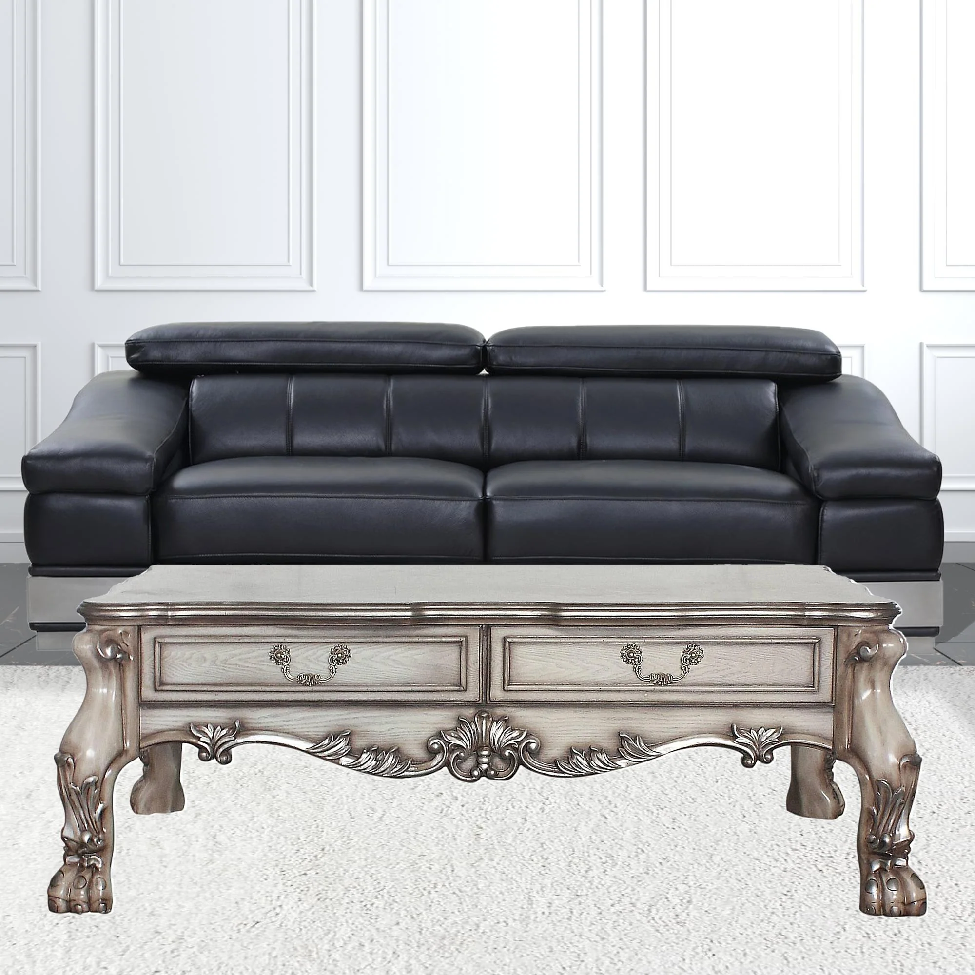 57" Vintage Bone White Solid Wood And Polyresin Rectangular Coffee Table With Two Drawers By Homeroots - Image 3