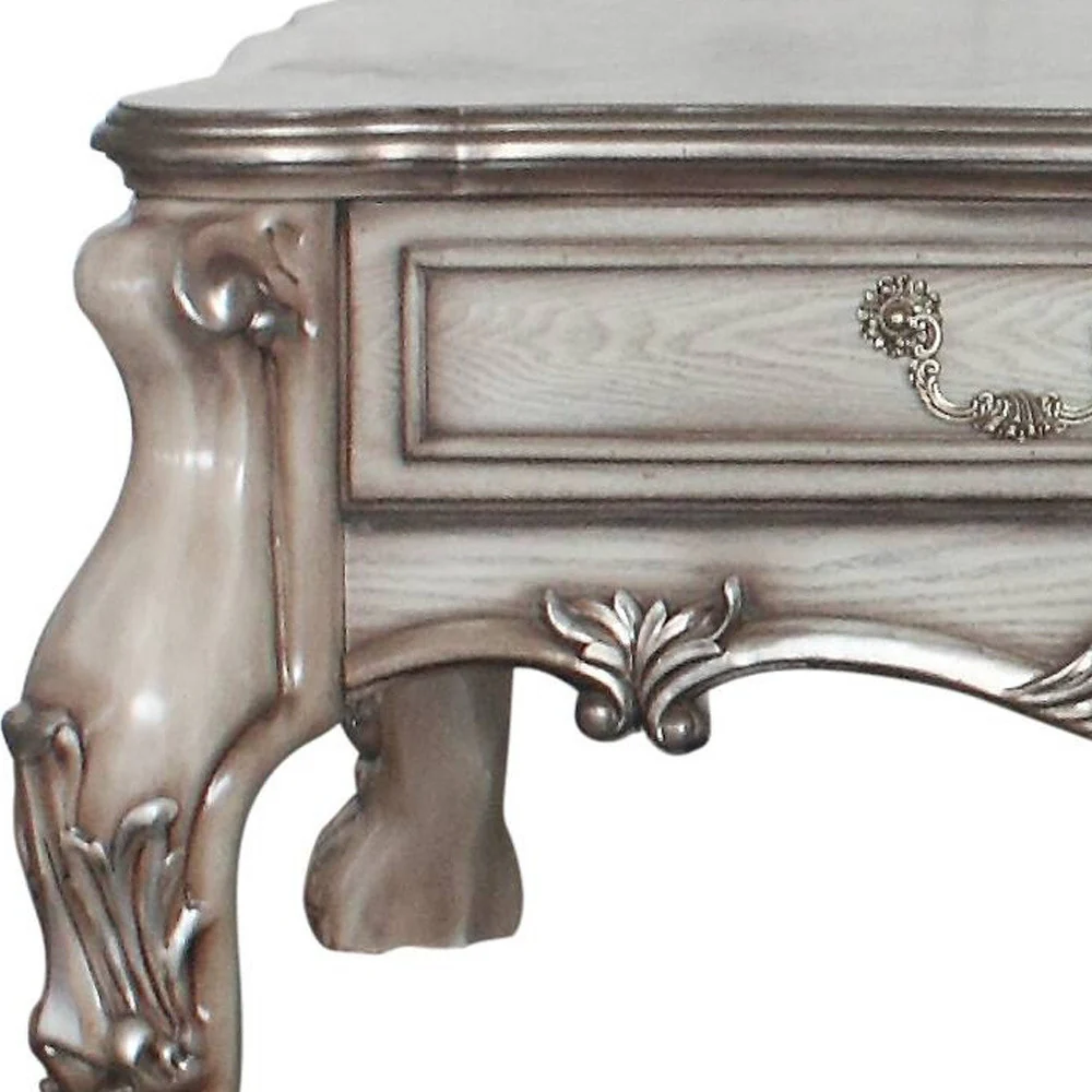 57" Vintage Bone White Solid Wood And Polyresin Rectangular Coffee Table With Two Drawers By Homeroots - Image 4