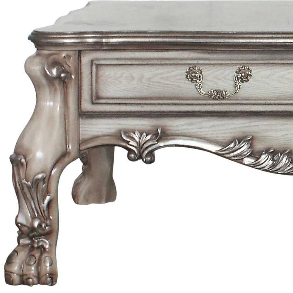 57" Vintage Bone White Solid Wood And Polyresin Rectangular Coffee Table With Two Drawers By Homeroots - Image 5