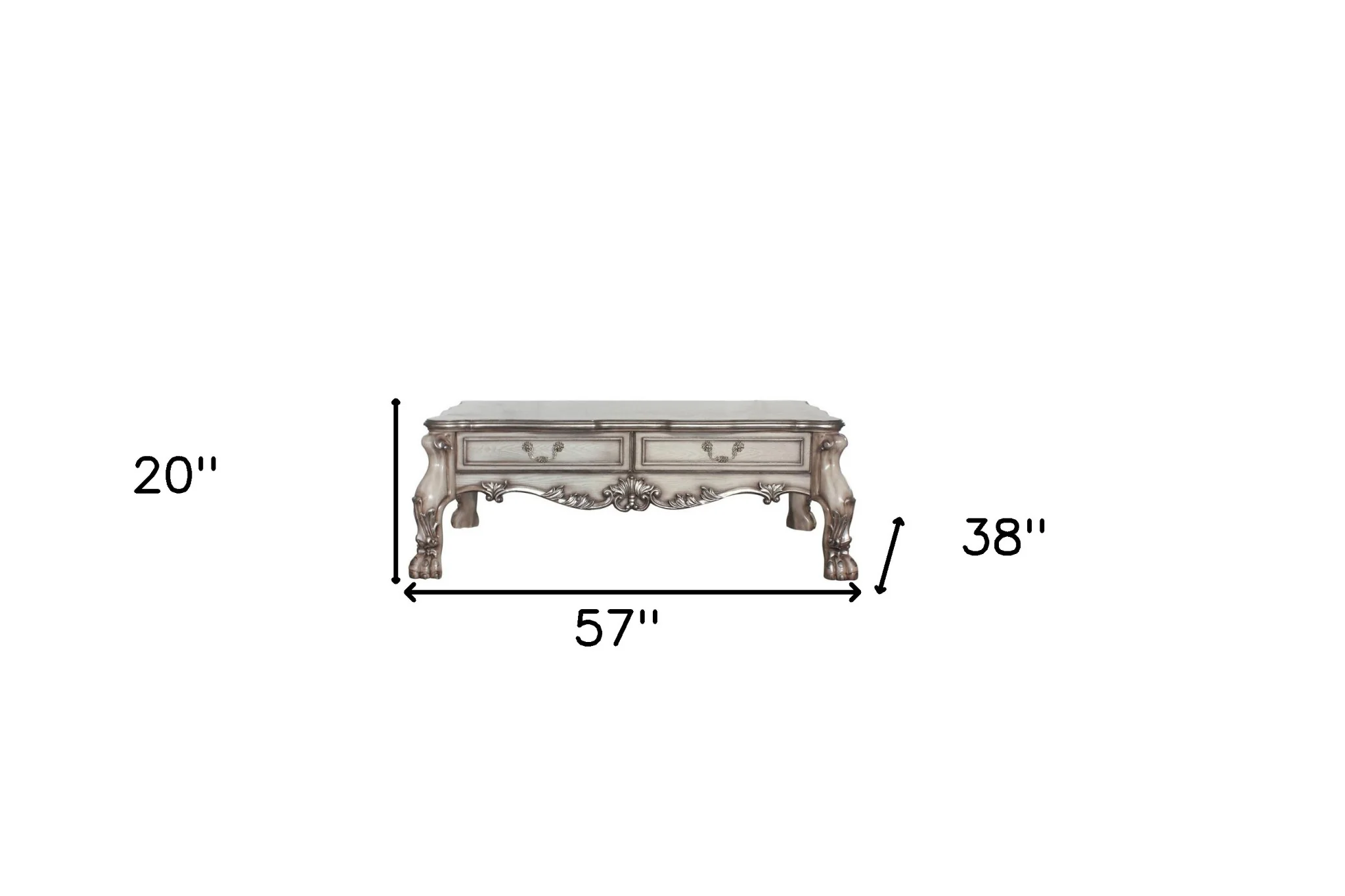 57" Vintage Bone White Solid Wood And Polyresin Rectangular Coffee Table With Two Drawers By Homeroots - Image 6