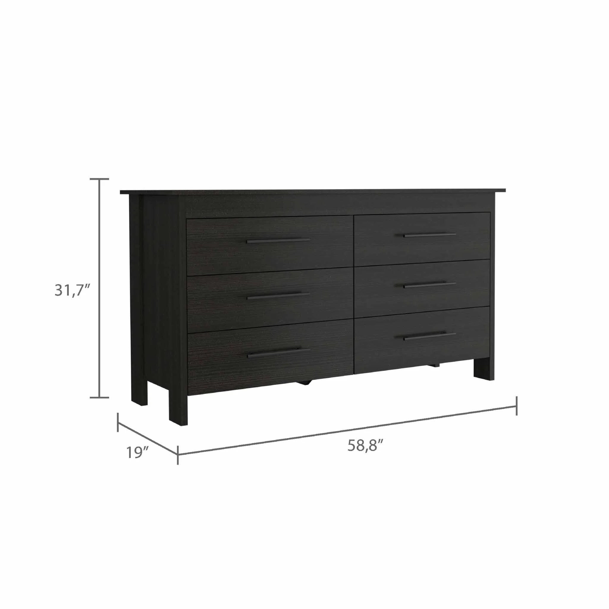 58" Black Six Drawer Double Dresser By Homeroots - Image 3