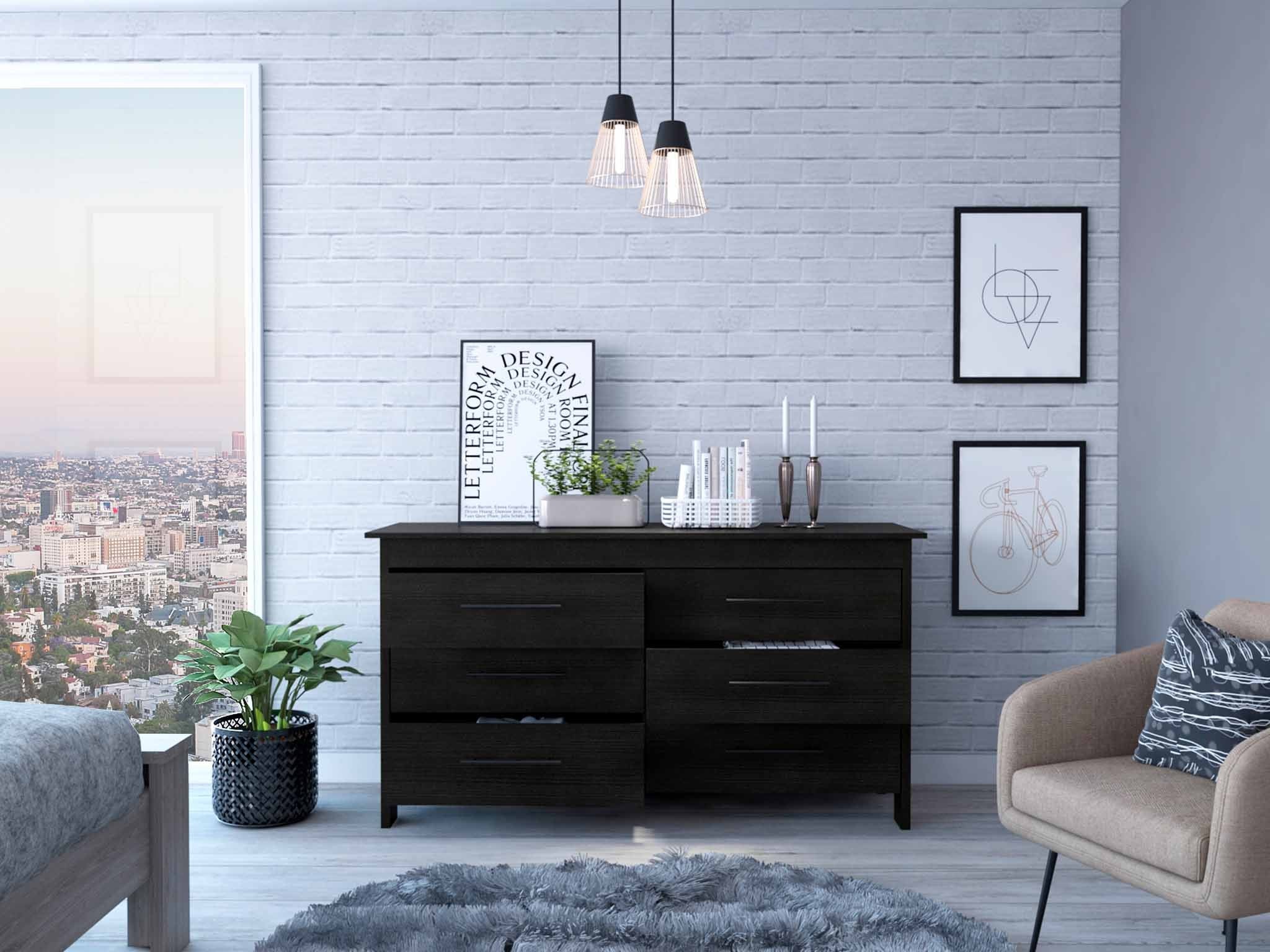 58" Black Six Drawer Double Dresser By Homeroots - Image 4