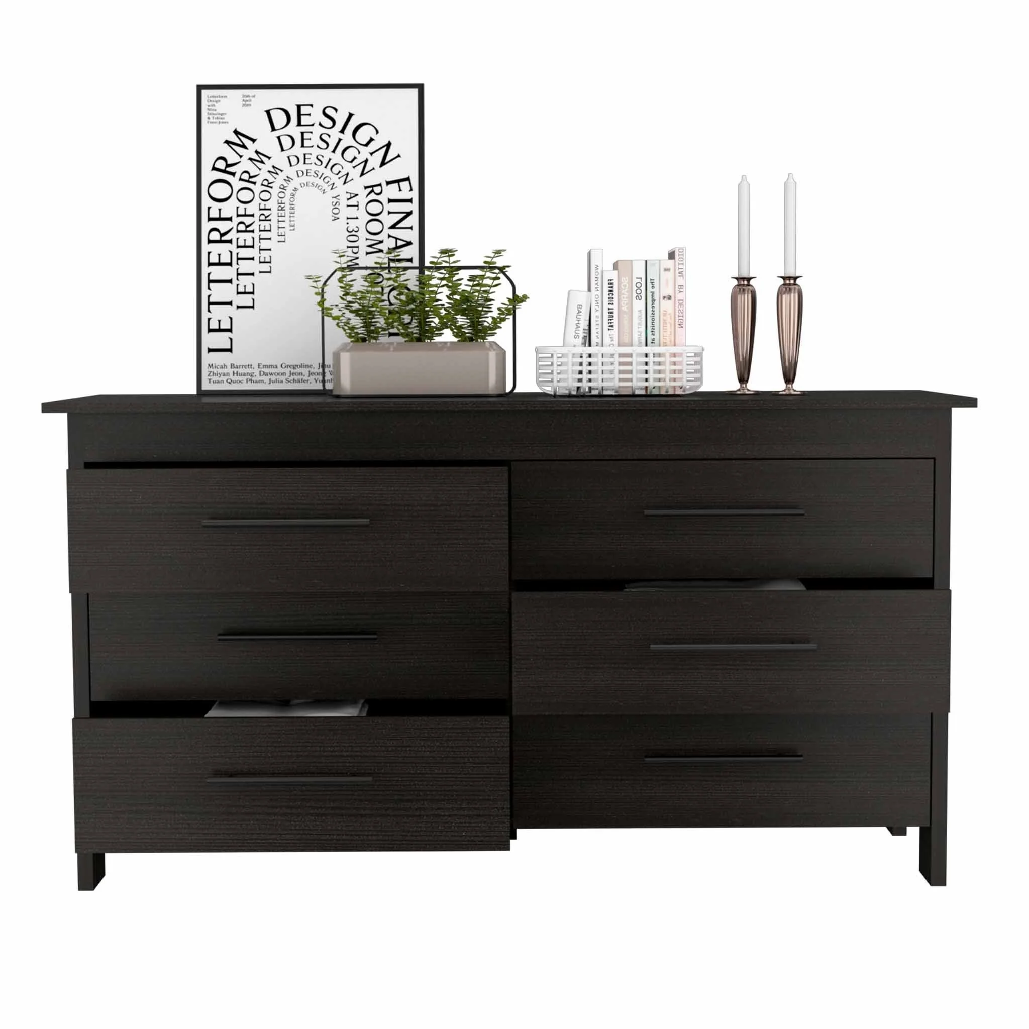 58" Black Six Drawer Double Dresser By Homeroots - Image 6